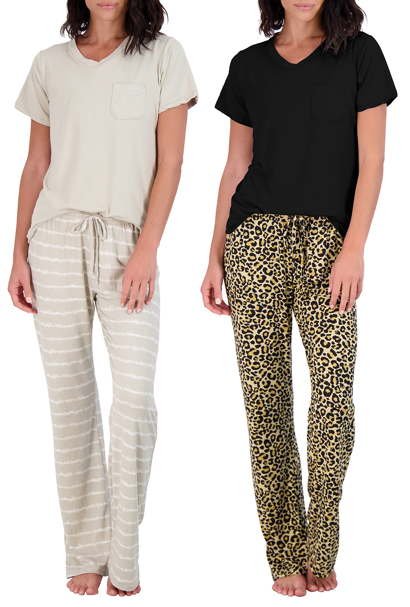 Real Essentials2 Pack: Women’s Pajama Set Super-Soft Short & Long Sleeve Top With Pants (Available In Plus Size)