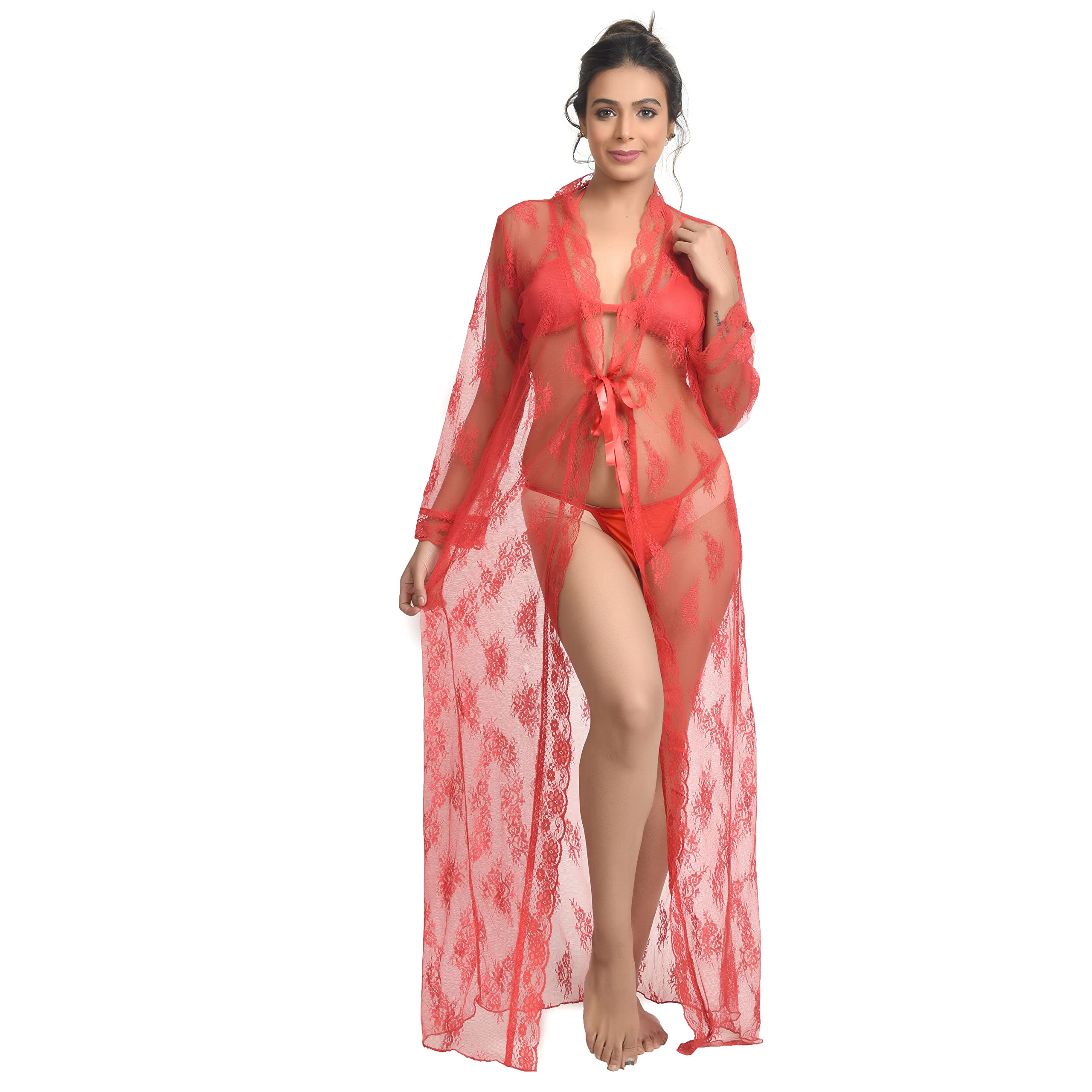Women's Net Nightwear Robe and Bra Panty Set Lingerie Combo-picture-45