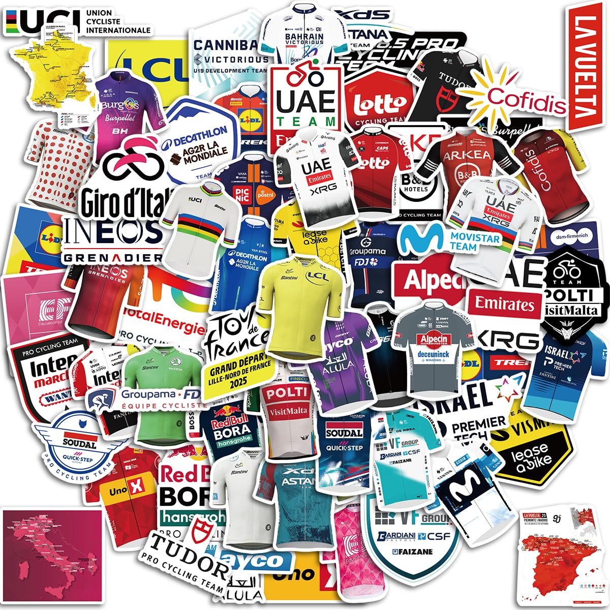 Road Cycling Stickers Team Clothing Logo World Set Grand Tour Team Waterproof PVC Stickers for Laptops Scrapbooks Water Bottles Helmets Phones