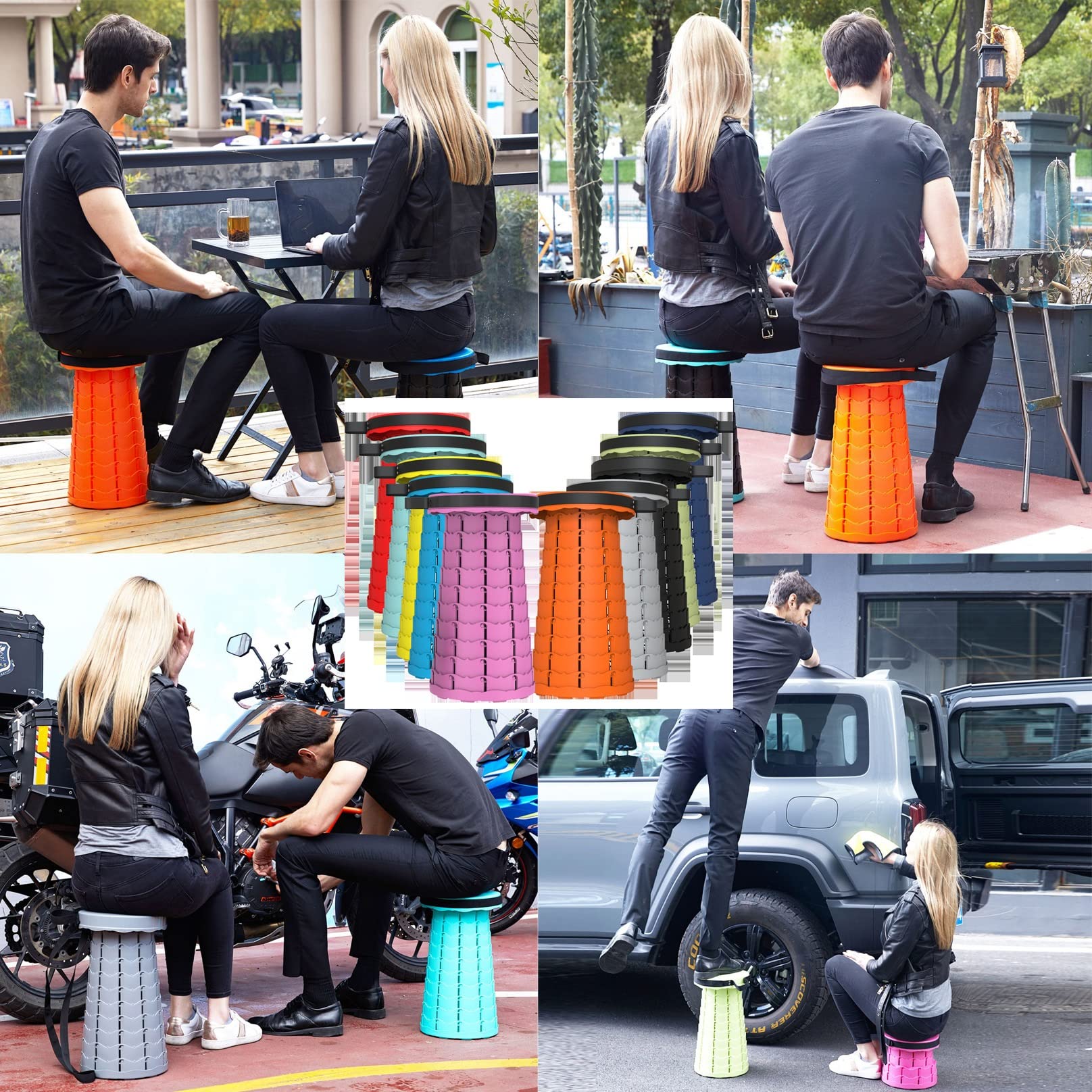 Einziehbarer Klapphocker Tragbarer Teleskophocker Verstellbarer Zusammenklappbarer Hocker Leichter Campinghocker für Erwachsene Outdoor-Reisen Küche 330 Lb Max Belastung