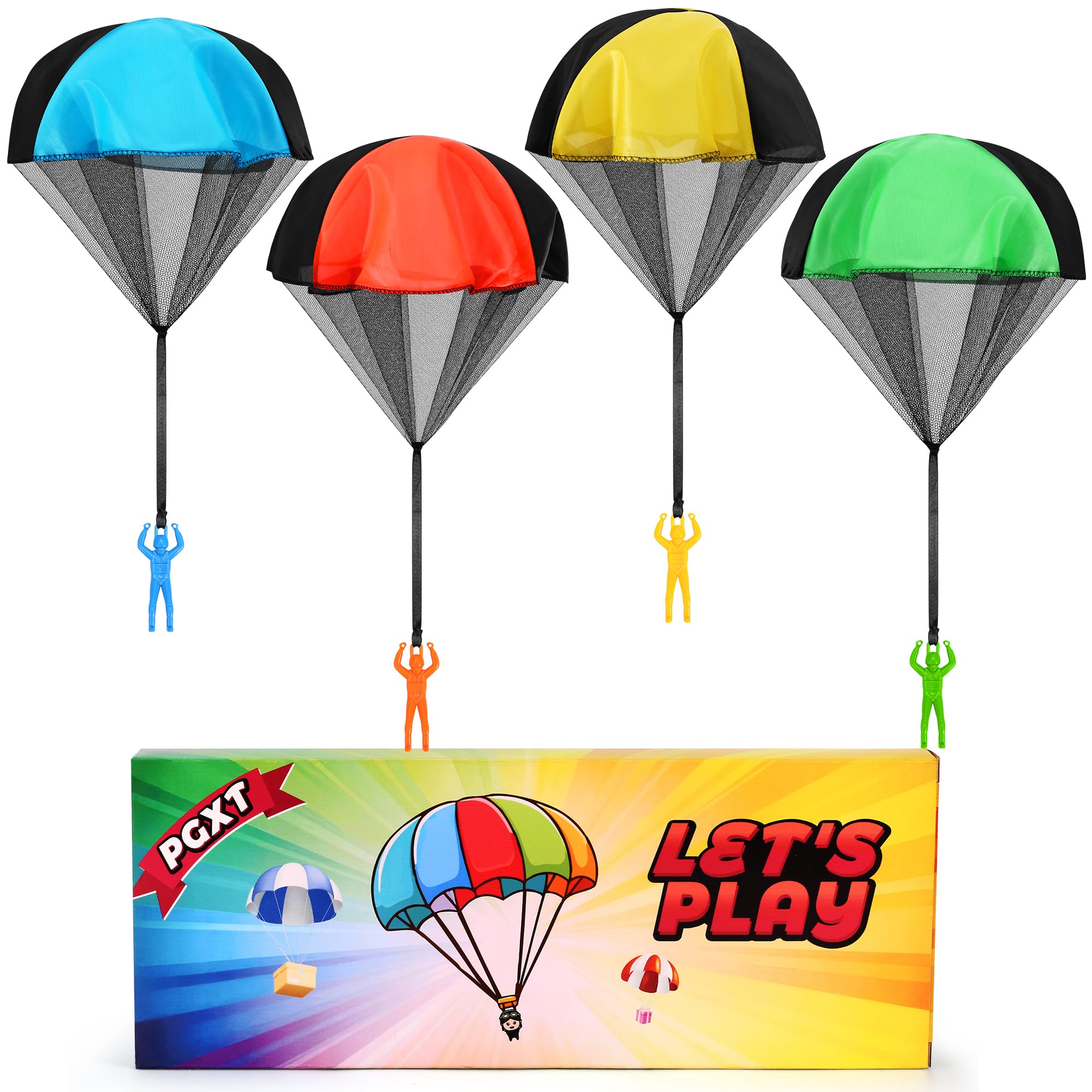 PGXT Parachute Toy, Tangle Free Throwing Toy Parachute, Outdoor Children's Flying Toys, No Battery nor Assembly Required (4 Pieces Set)