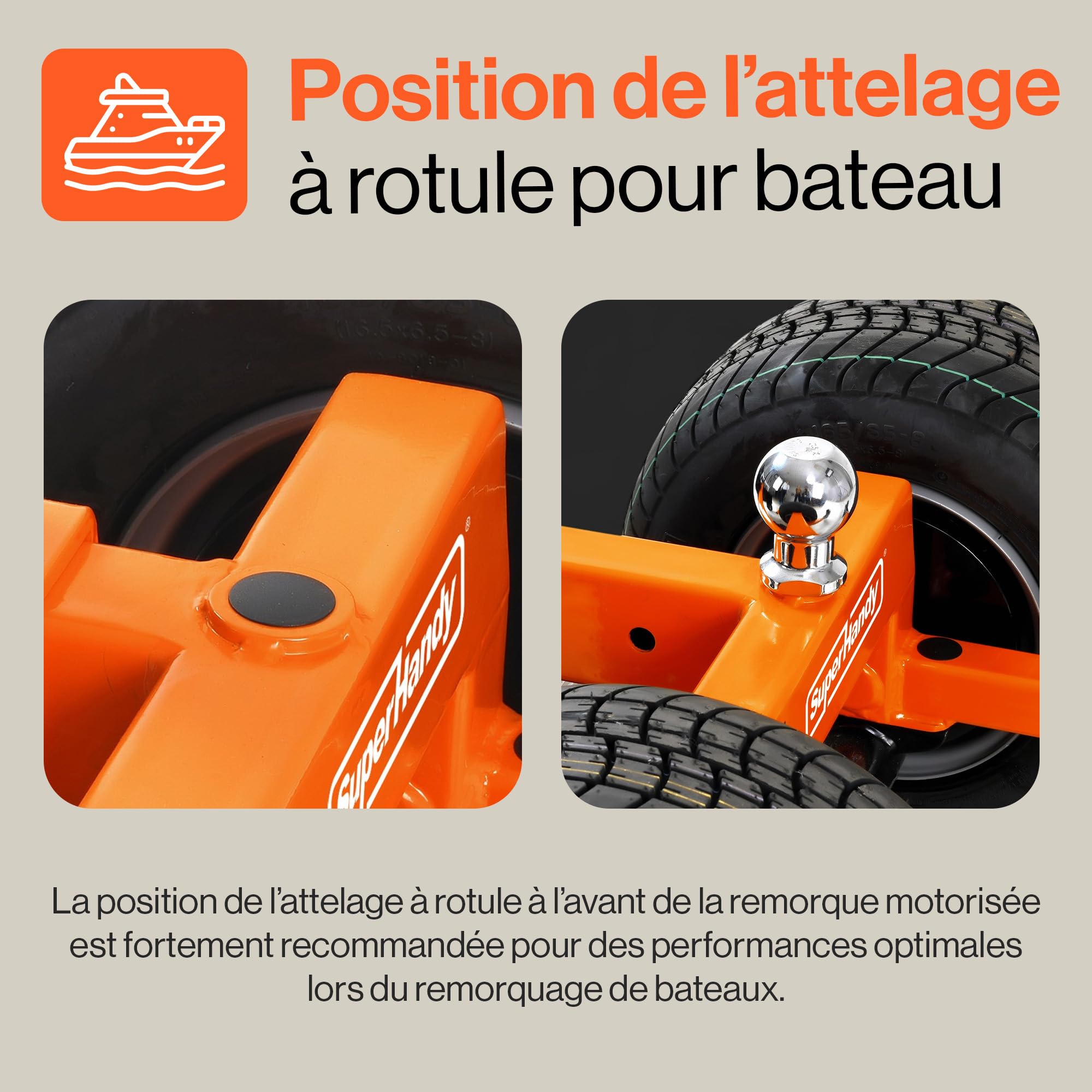SuperHandy Chariot de remorque électrique, 3 400 kg, Moteur 800 W | Charge sur flèche max. 560 kg; batterie 7 Ah et boule d’attelage 50 mm pour déplacer remorques et caravanes