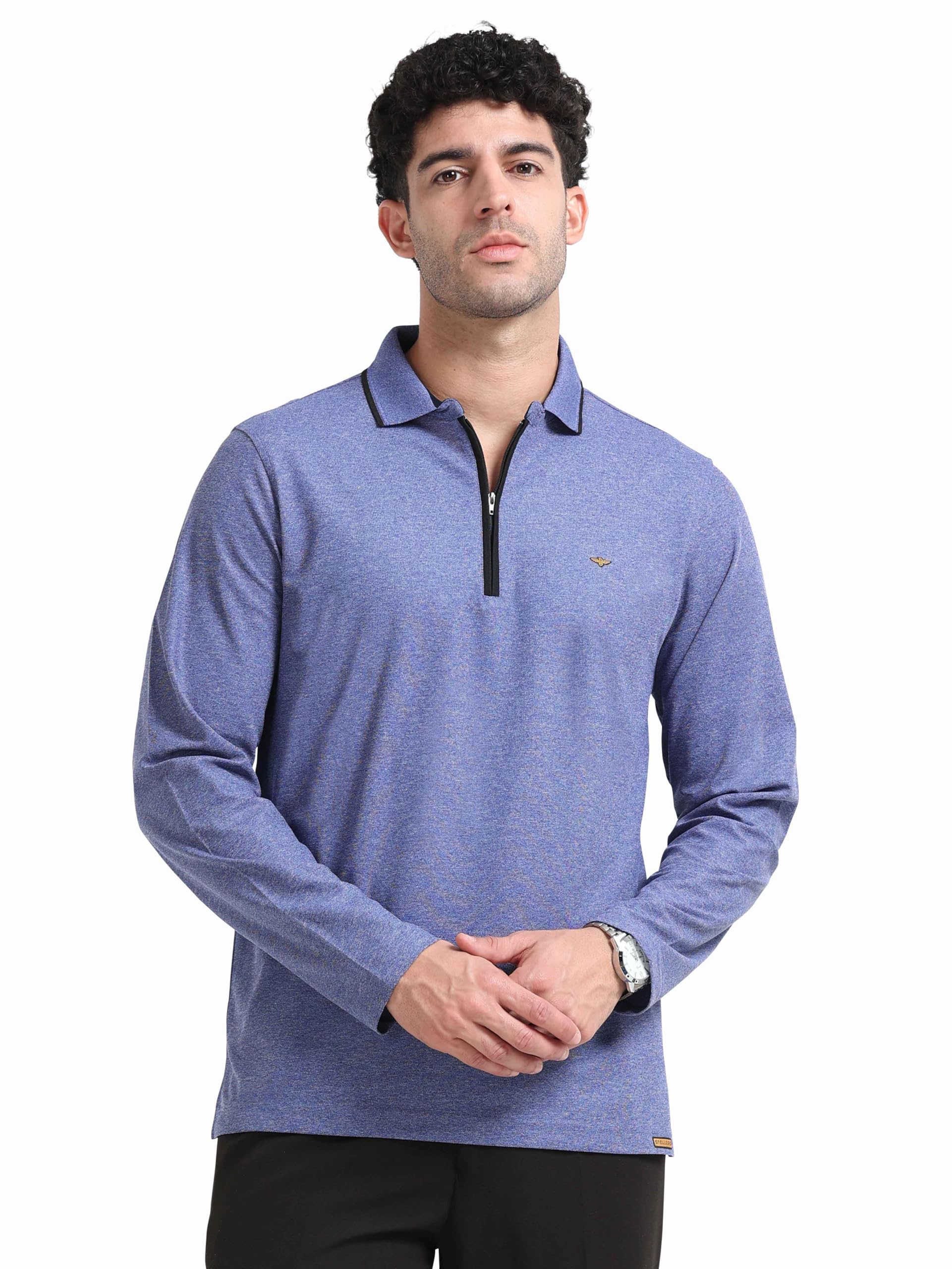 stellers Men's Melange Full Sleeve Zipper Polo T-Shirt | Feather Soft Fabric | Breathable | Regular Fit | Quick Dry | Wrinkle Free | Tipping Design-picture-10
