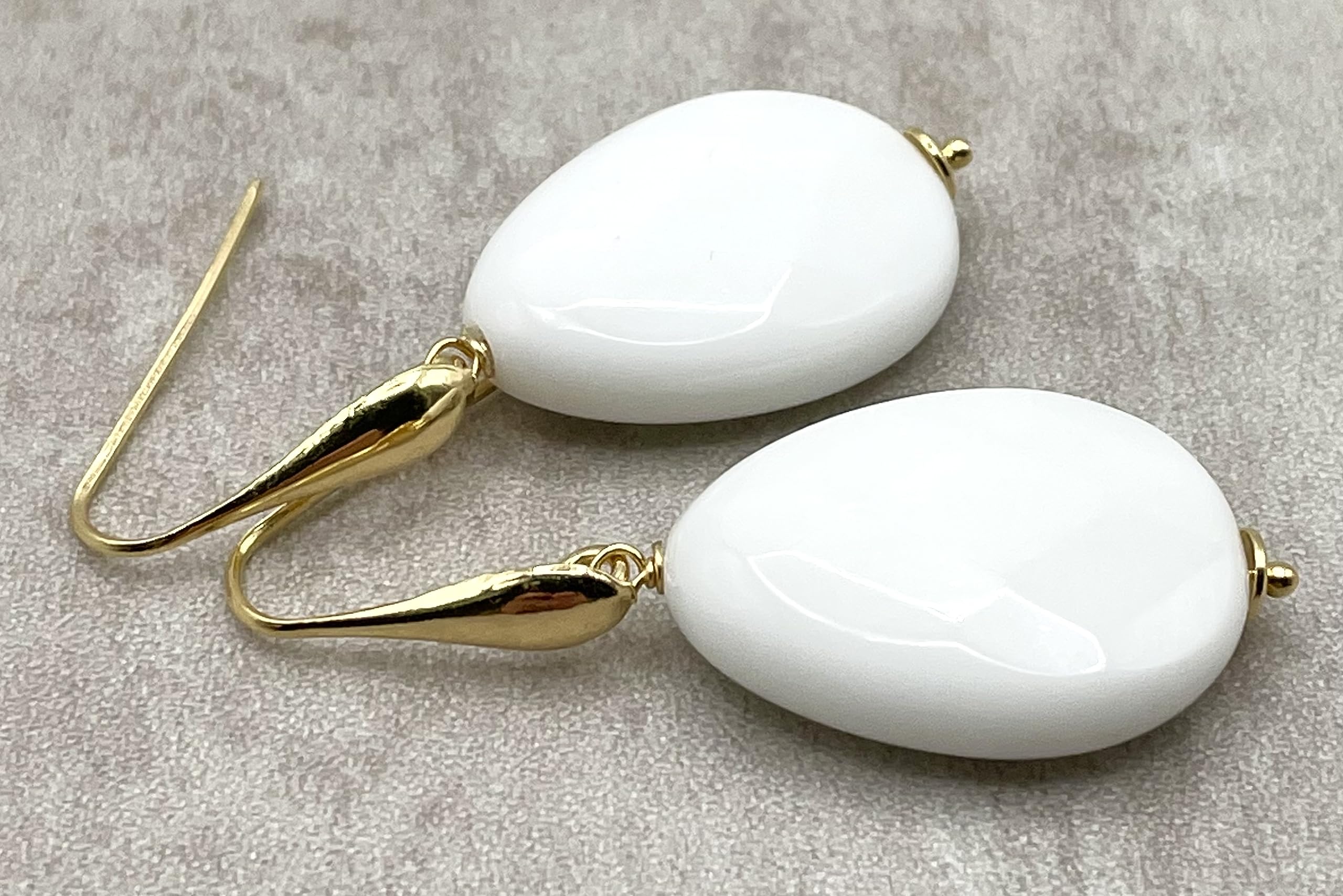 Orecchini con Gocce di Agata Bianca e Argento Dorato Italiano, Pendenti Pietre Dure Naturali, Bijoux Made in Italy, Regalo per Lei
