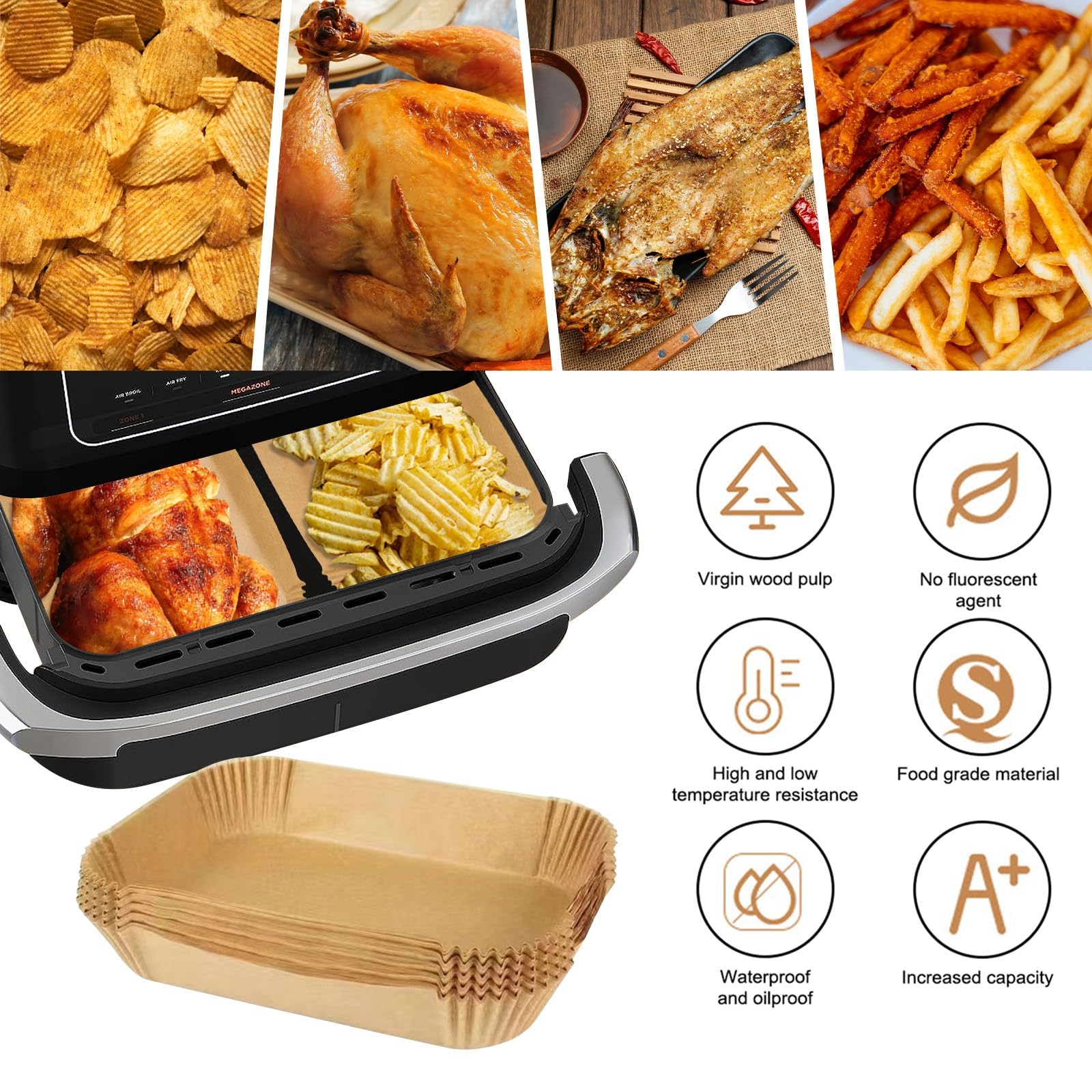 Lifemaison 150pcs Papier Cuisson Air Fryer Ninja 10.4L - Doublures Jetables Antiadhésives Pour AF500EU