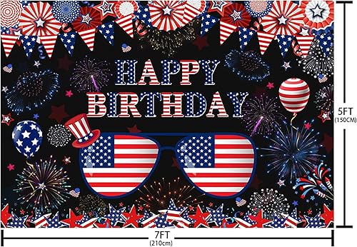 Miniatura 4 de MEHOFOND Telón de fondo de feliz cumpleaños del 4 de julio, Día de la Independencia Nacional, decoraciones de fiesta de cumpleaños, bandera