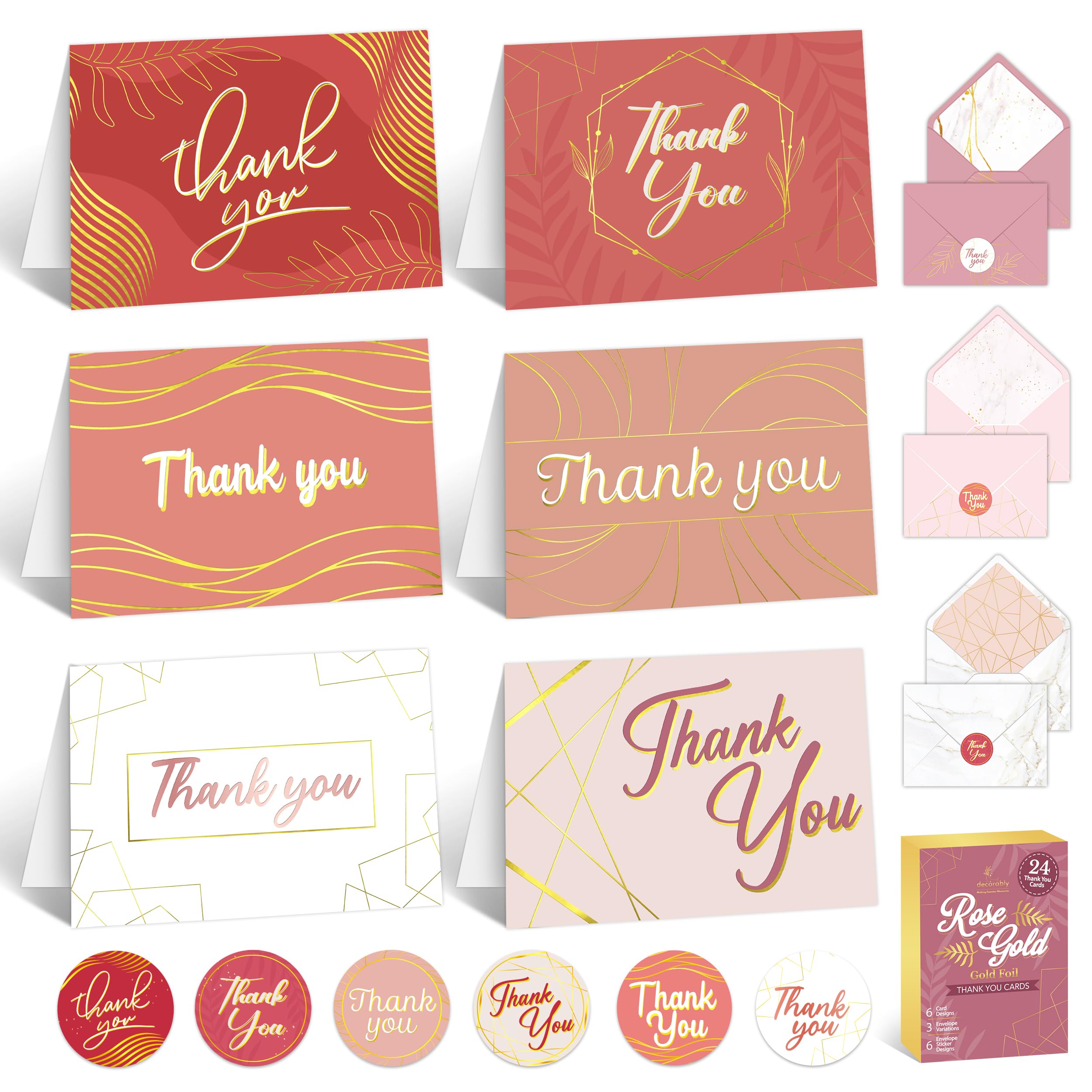 Snapklik.com : Decorably 24 Pack Gold-Foiled 6x4in Rose Gold Thank You ...