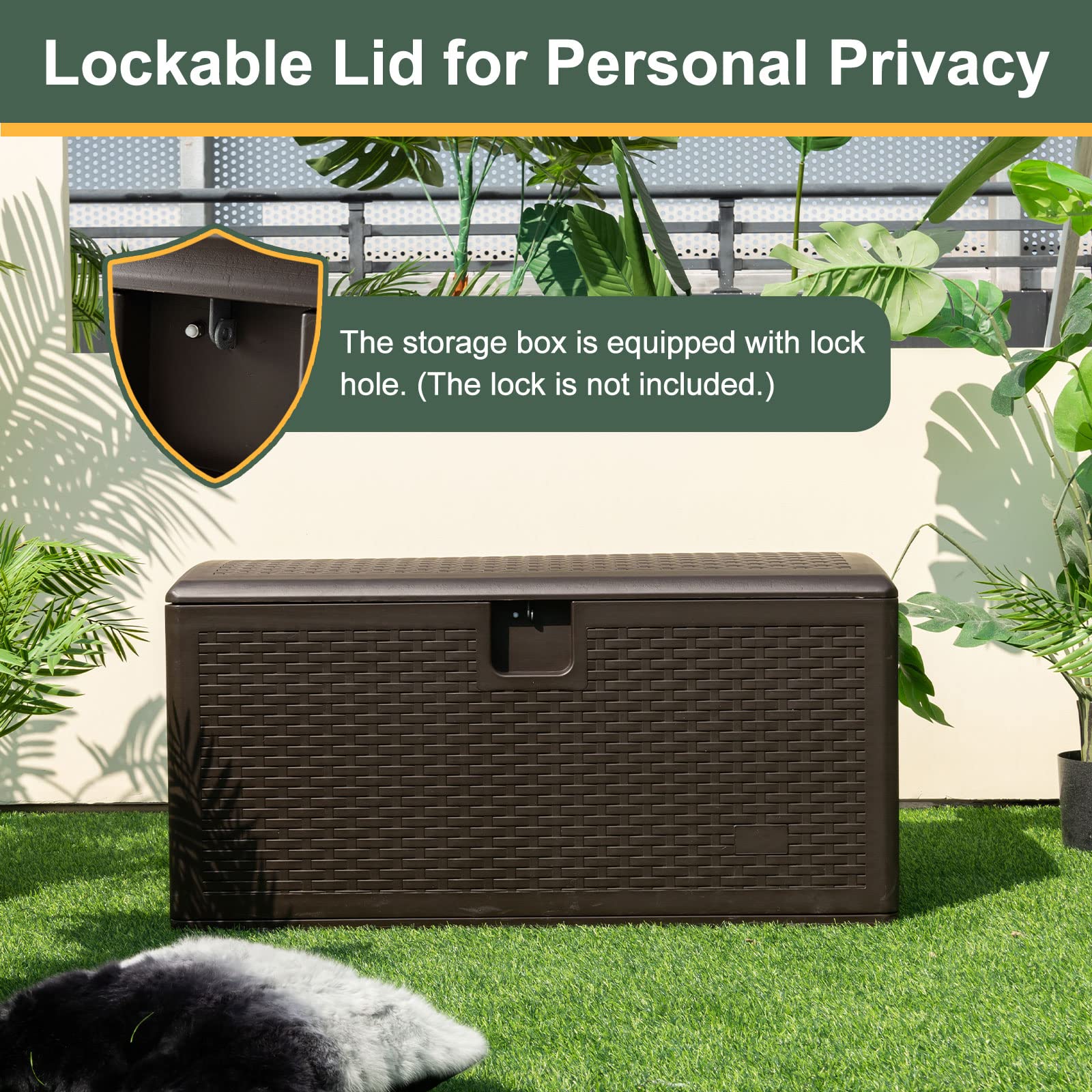 GIANTEX Cassapanca Per Esterni in Metallo e PE Rattan, Contenitore Impermeabile da 276 L, con Chiusura a Chiave, 114 x 54 x 56 cm, Marrone