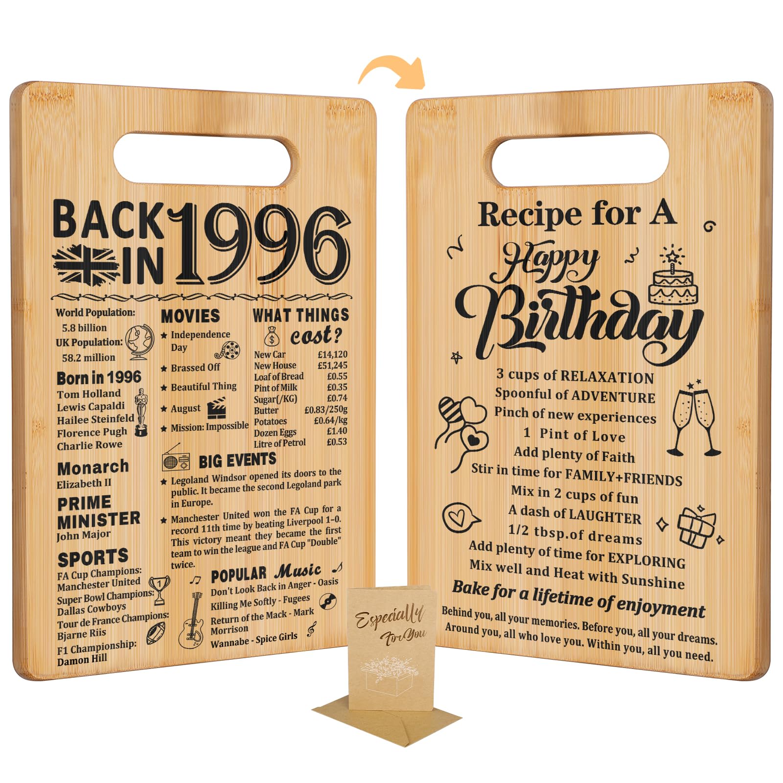 30th Birthday Gifts for Women Men,Back in 1996&Recipe for A Happy Birthday Double Sided Cutting Board Present for Her Him,30th Bday Gift Ideas,Cool Presents for 30 Year Old Woman