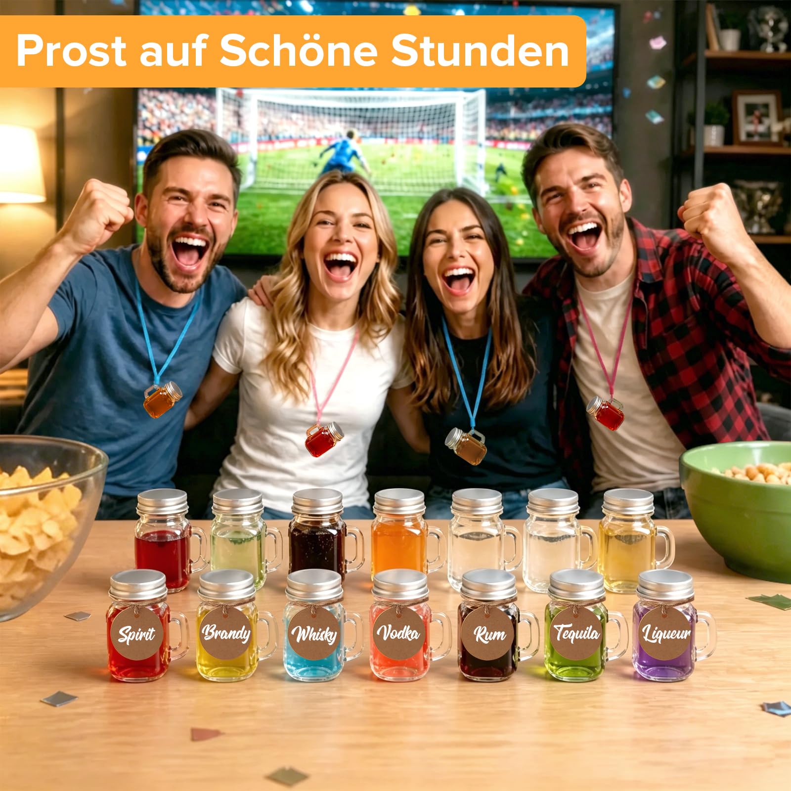 Mssushi Lot de 28 Verre a Shot Mason Jar avec Anse 40 ml, Petite Bouteille en Verre avec Couvercles à Visser, Mini Verres à Liqueur avec Couvercle, avec 28 Lanière pour Shot Ginger, Vodka, Tequila