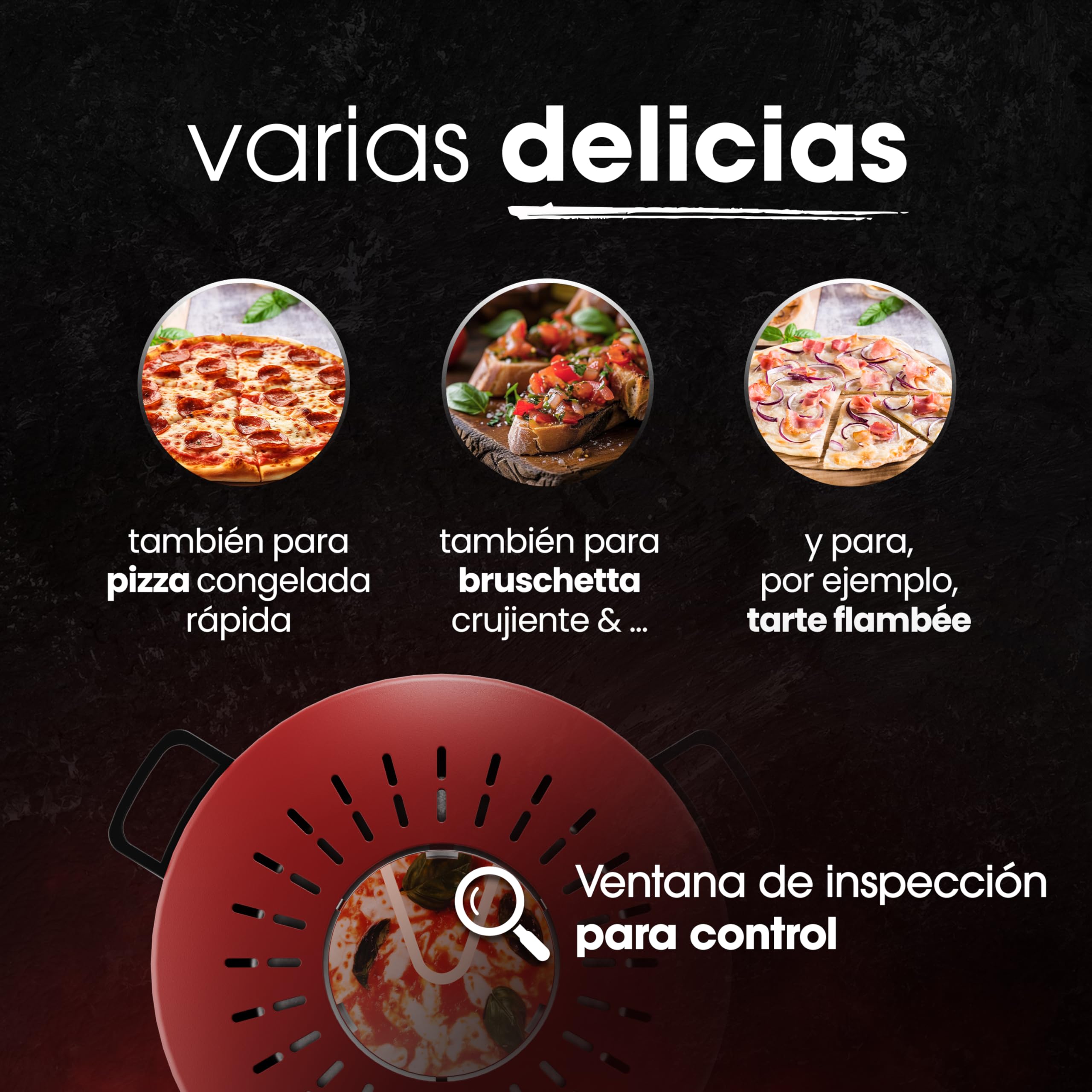 Horno de pizza Clatronic® | Pizzarette 350°C para pizza al horno de piedra en casa | también para pizzas congeladas | pizza en menos de 5 minutos | incl. piedra de pizza Ø32cm y accesorios | PM 3787