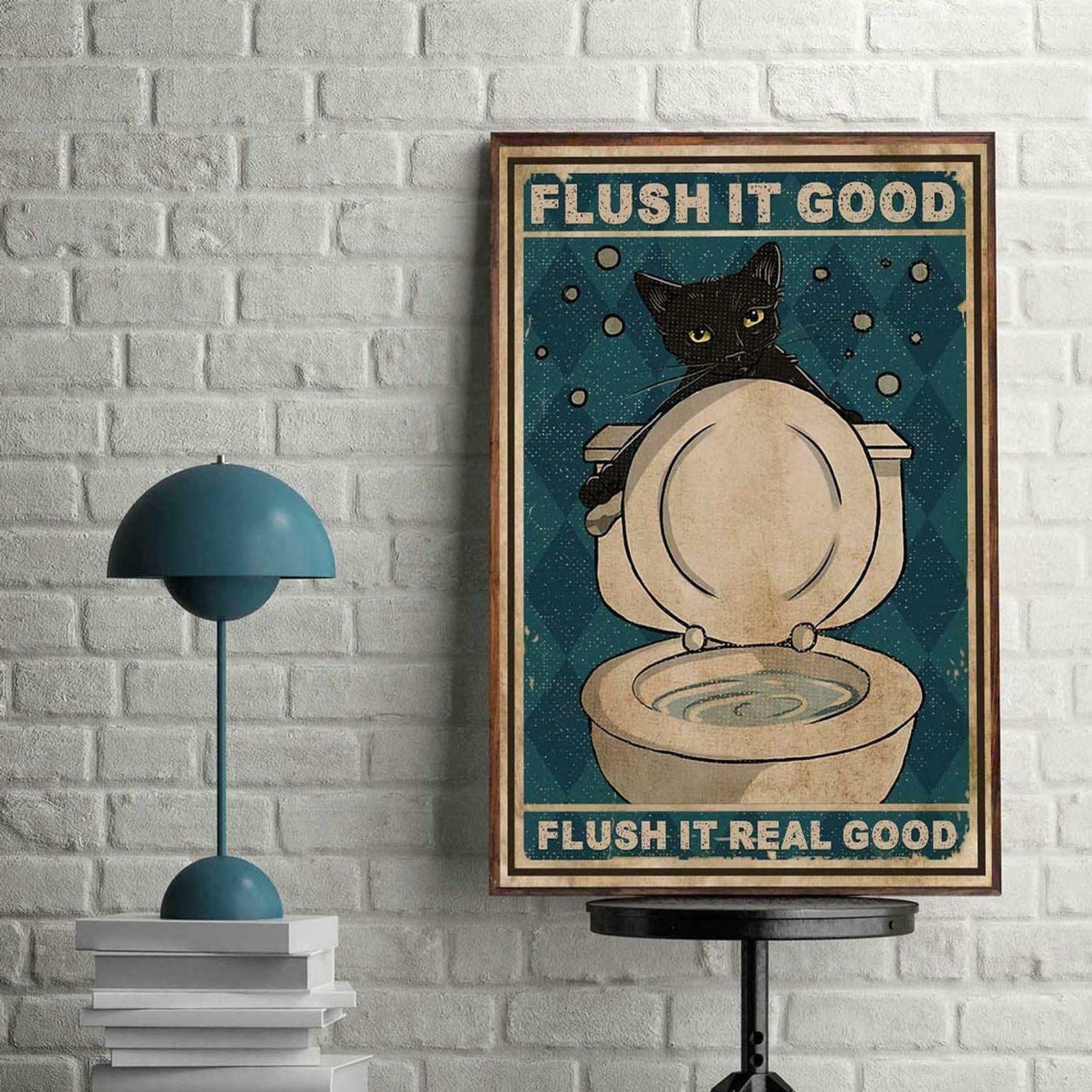 Kueprae A29 Black Cat Flush It Good Flush It Real Good Poster Funny Bathroom Metal Sign 8X12 Inch