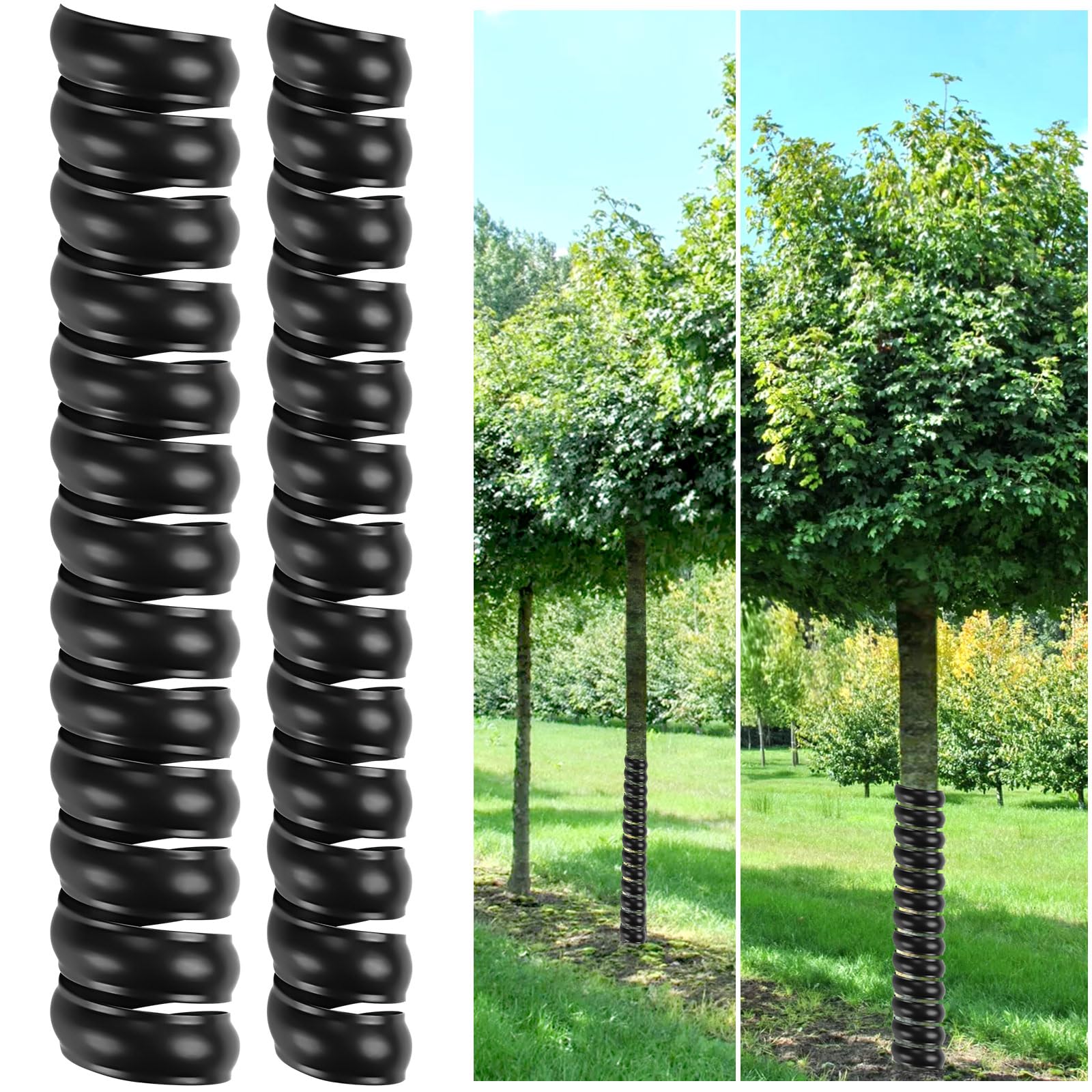 KXCOFTXI 2 Pcs Tree Trunk Protector, Tree Wraps to Protect Bark, Plastic Spiral Tree Guard, Black Tree Guard for Saplings, 2 Sizes, Tree Wraps to Protect bark, Protecting Saplings from Harm