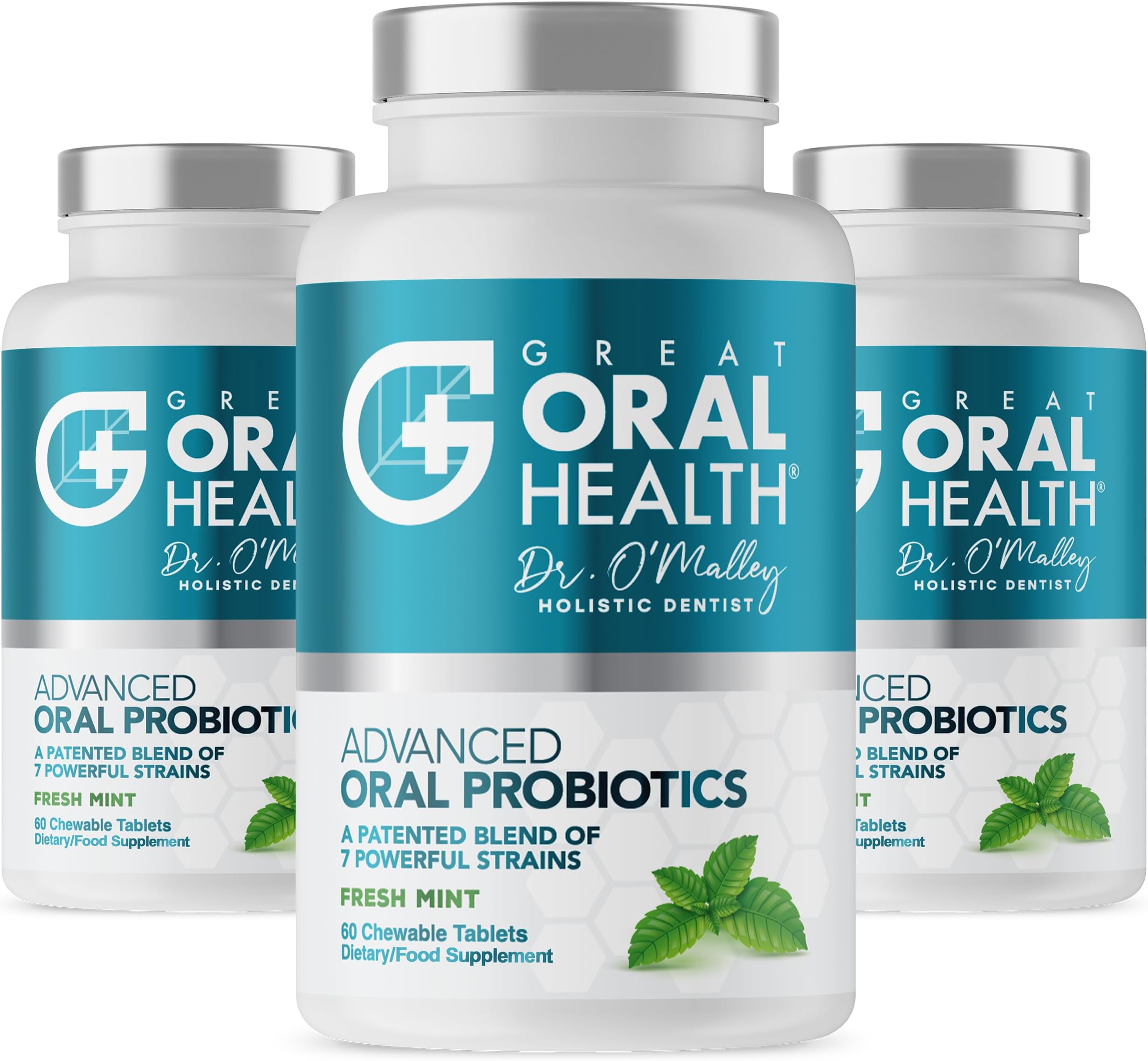 Great Oral Health Patented Dental Probiotics from a Top Holistic Dentist-Great Value Per Bottle with 60 Tablets. Tackle Bad Breath, Gum Disease, Strep Throat & Tooth Decay. 3 Bottle Starter Kit