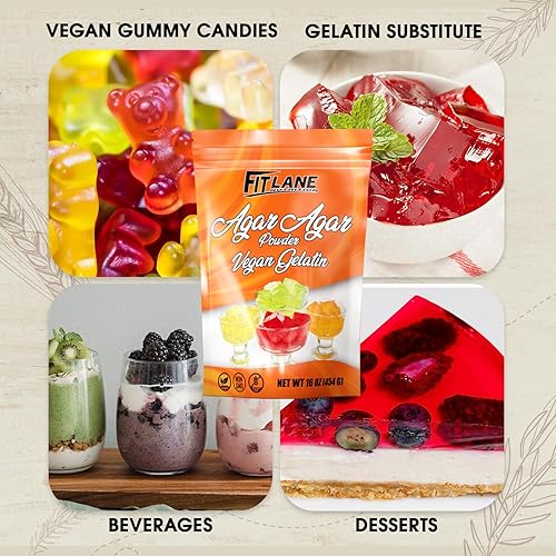 Miniatura 2 de Agar Agar Polvo Gelatina Vegana (Vegetariana) Sin OMG, sin gluten y rico en nutrientes. Bolsa de 16 onzas, sin sabor.