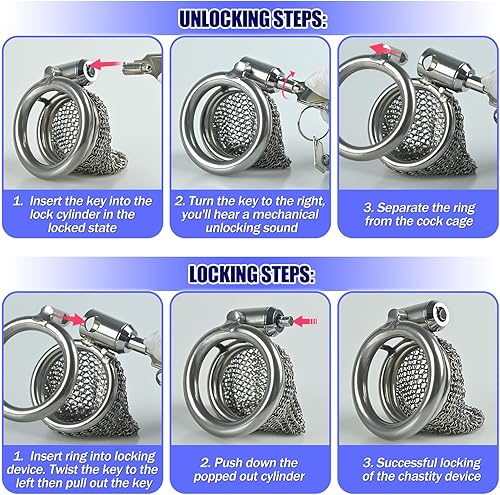 Miniatura 6 de Dispositivos de castidad masculina de acero inoxidable con cadena de malla flexible, jaulas para pollas transpirables y cómodas, jaula bloqueada