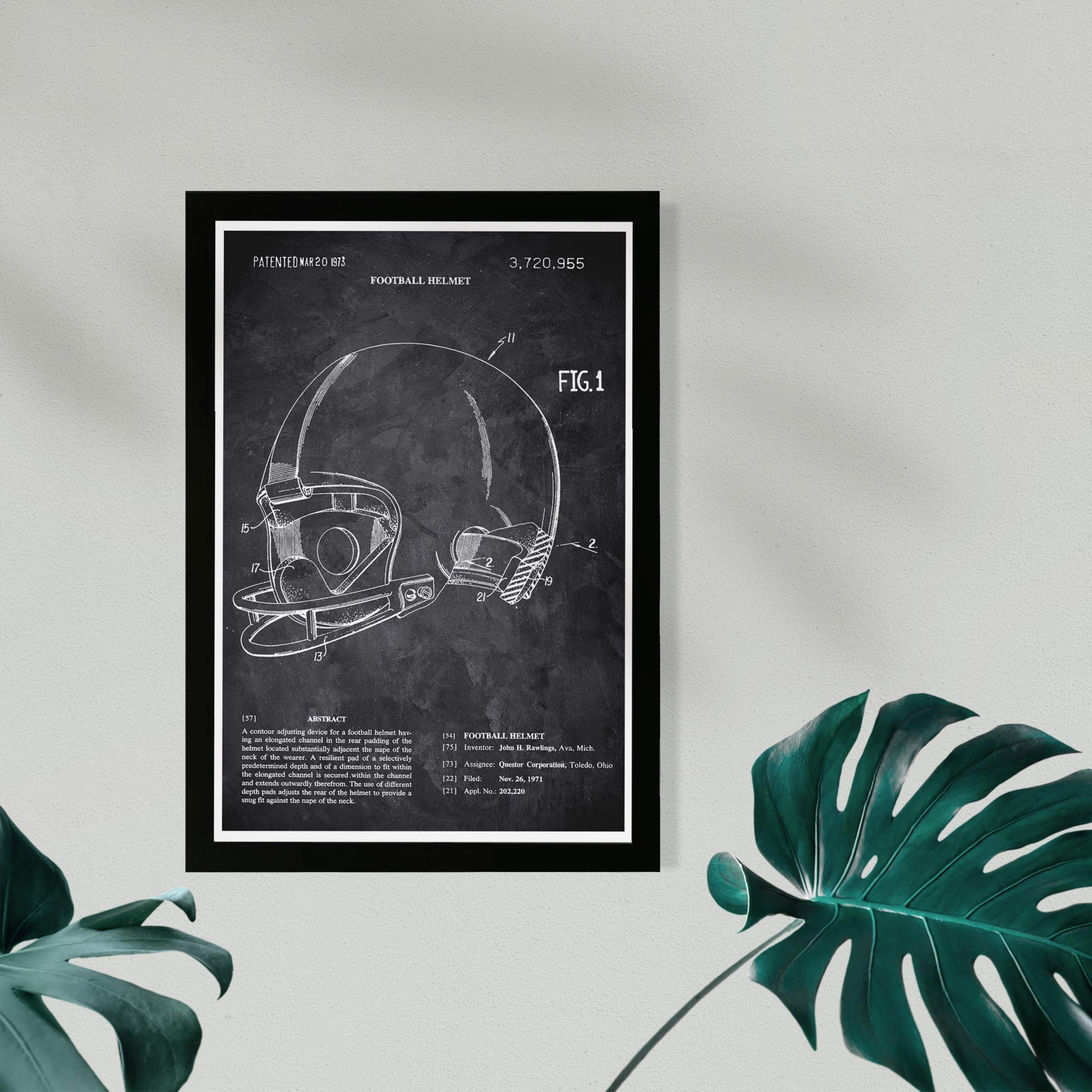 Wynwood Studio Sports and Teams Framed Wall Art Prints 'Football Helmet 1973 Chalkboard' Football: Posters & Prints