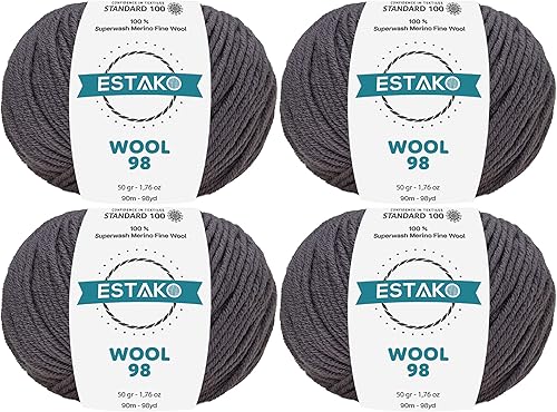 Vista 35 de Estako Lana 98 100% Lana Merina Superwash Lana Lana Media Lana Suave Tejido y Crochet Hilo 1.76 oz (50gr) 98 yardas (295.3 ft) (6377-Rosa)