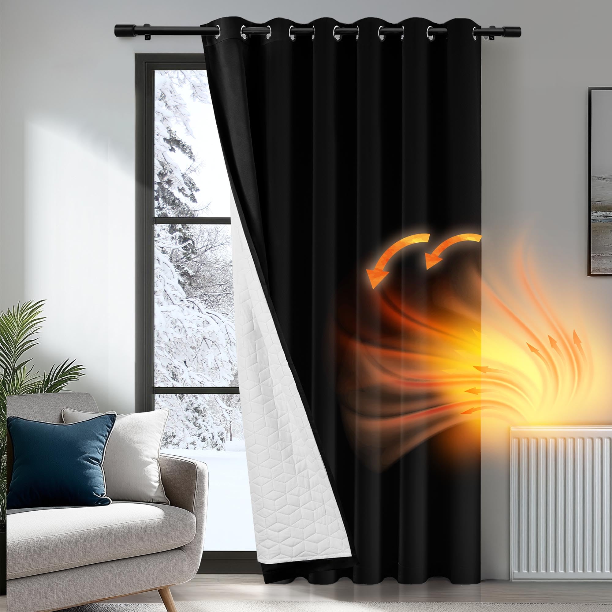 Deconovo Thermal Door Curtain, Blackout Curtain with Extra Thick Microfiber Lining, Sunlight Blocking Drapes for Bedroom, 66 x 84 Inch(Width x Length), Black, 1 Panel — image 1