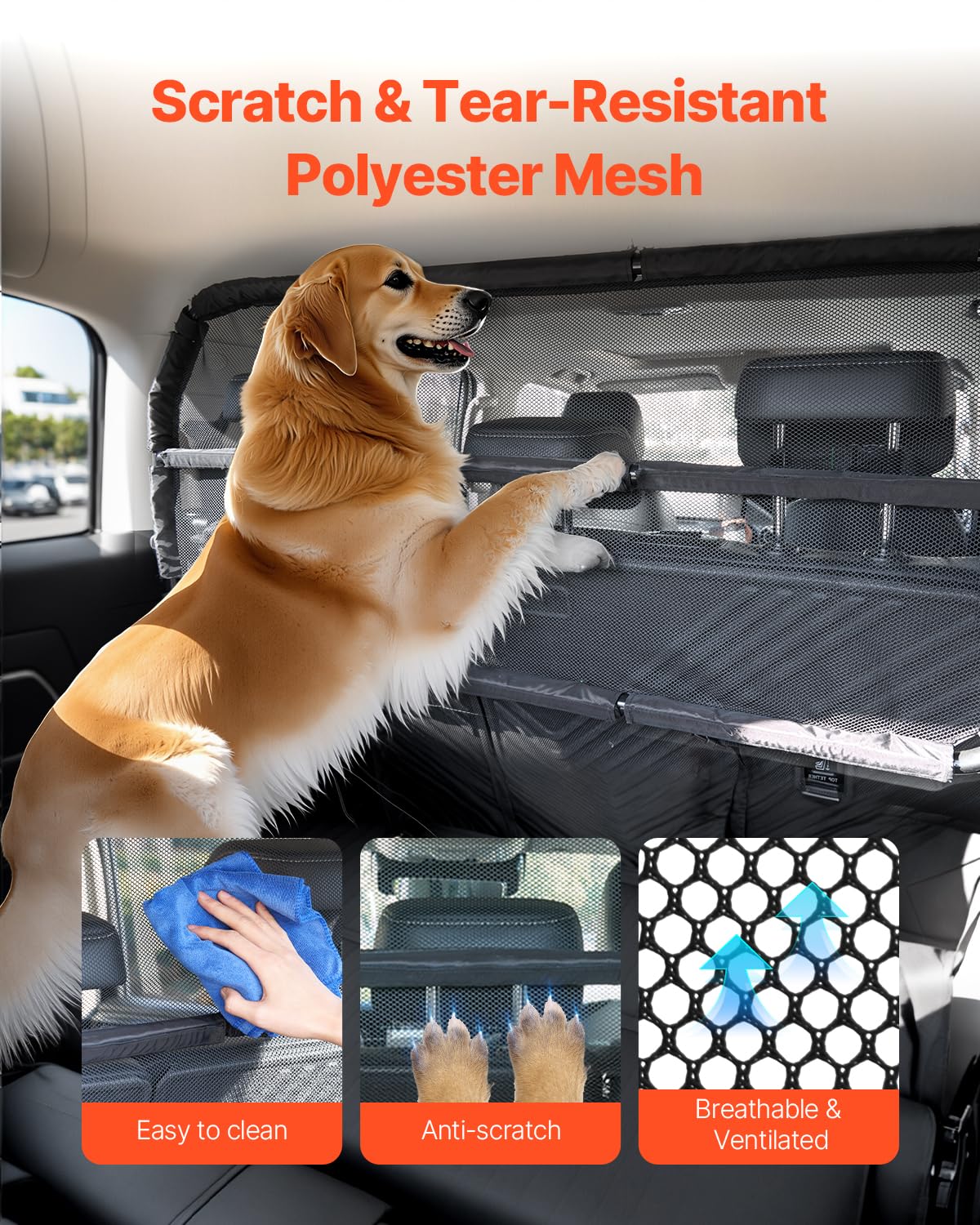 VEVOR Universele dierenscheidingshek, 128 cm breed, hondenbeschermingsnet voor installatie op voorstoelen, voor huisdieren, SUV, sedan, vrachtwagens