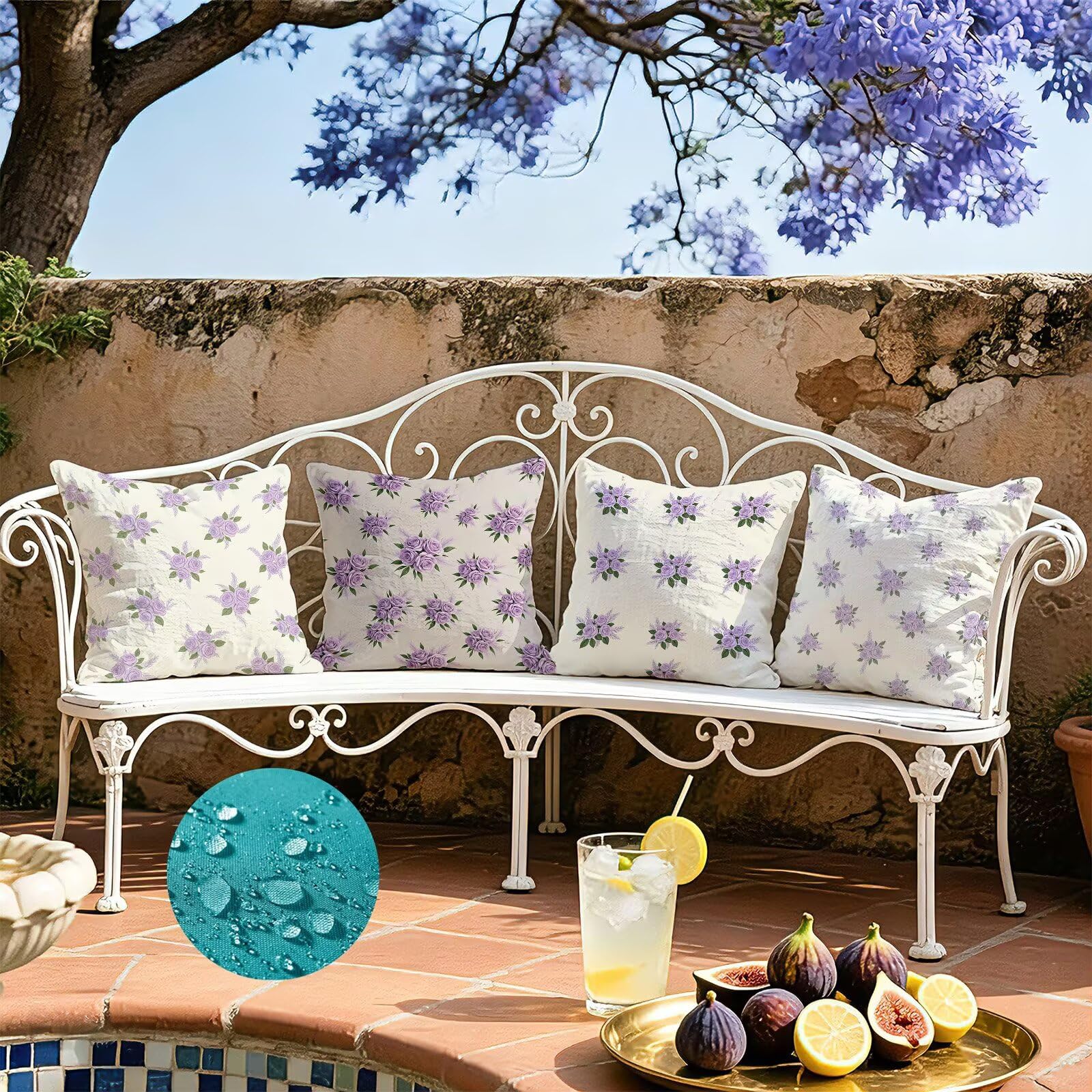 Viola Federe Cuscini Divano 45x45cm, Cuscini da Esterno Set de 4, Cod-48 | Velour Copricuscini Decorativi Letto Arredo, per Letto, Soggiorno, Giardino, Esterno, Casa Decorazione Set di 4 Fiore