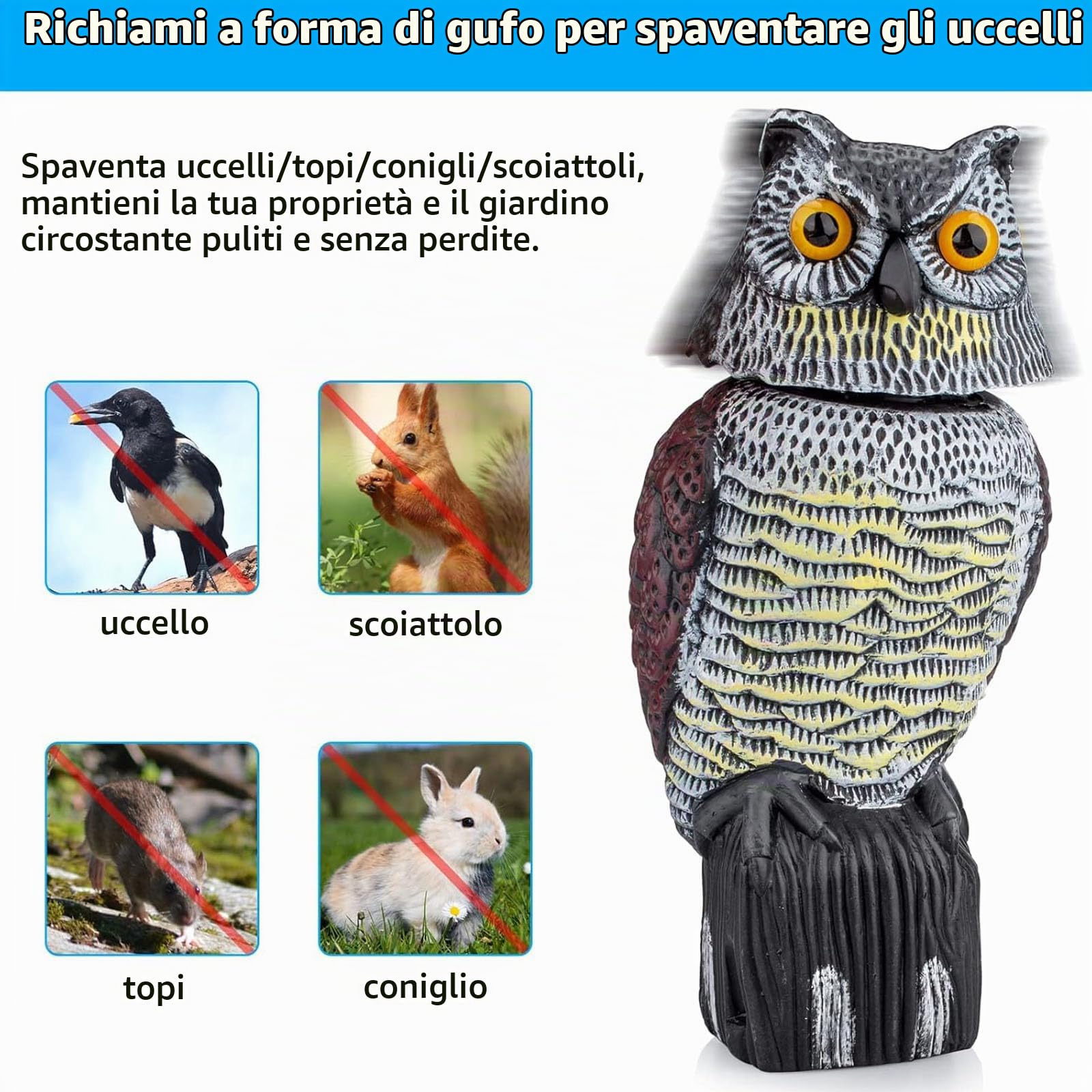 Wing Gufo Scaccia Piccioni,Gufo Finto Spaventapasseri Con Testa Rotante, Gufo Scaccia Piccioni, Gufo Soprammobile, Spaventapasseri Per Piccioni, Sicura Per La Tua Fattoria, Cortile, Giardino 360°Rotan