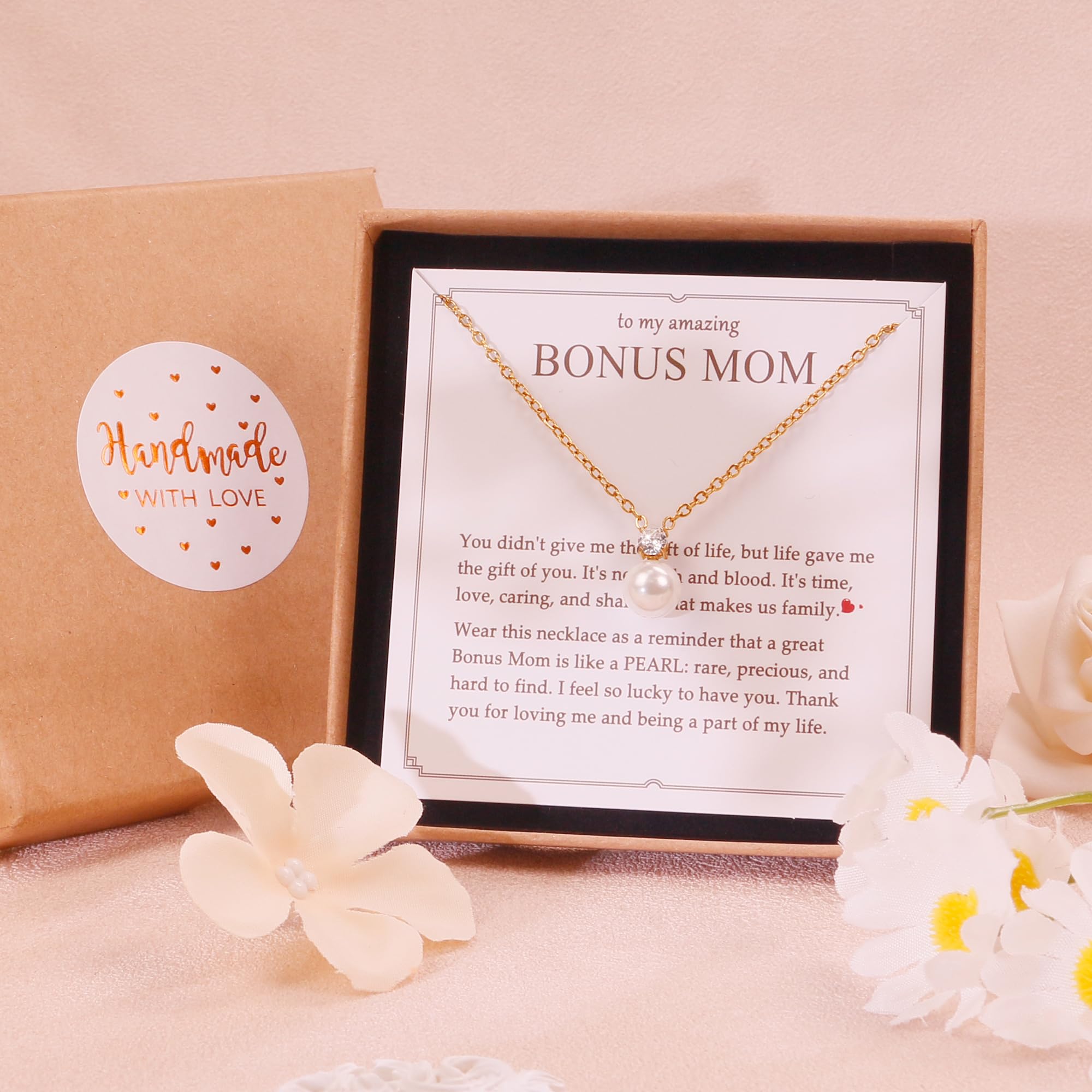 PEALICIOUS Single Pearl Necklace as Birthday Gifts for Mom, Bonus Mom Gifts for Step Mother from Daughter Son, Mother in Law Necklace with CZ from Bridal as Mother of the Groom Jewelry Gifts