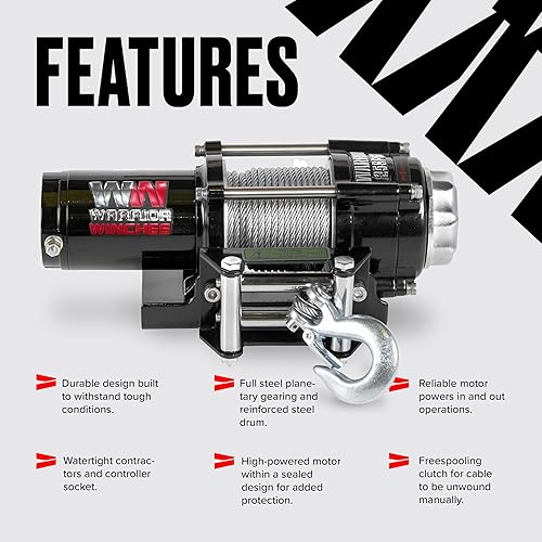 Miniatura 11 de Warrior Winches Ninja 4500 libras – Cabrestante eléctrico de 12 V ATV/UTV con cable de acero, compacto y potente cabrestante ATV de 12 voltios
