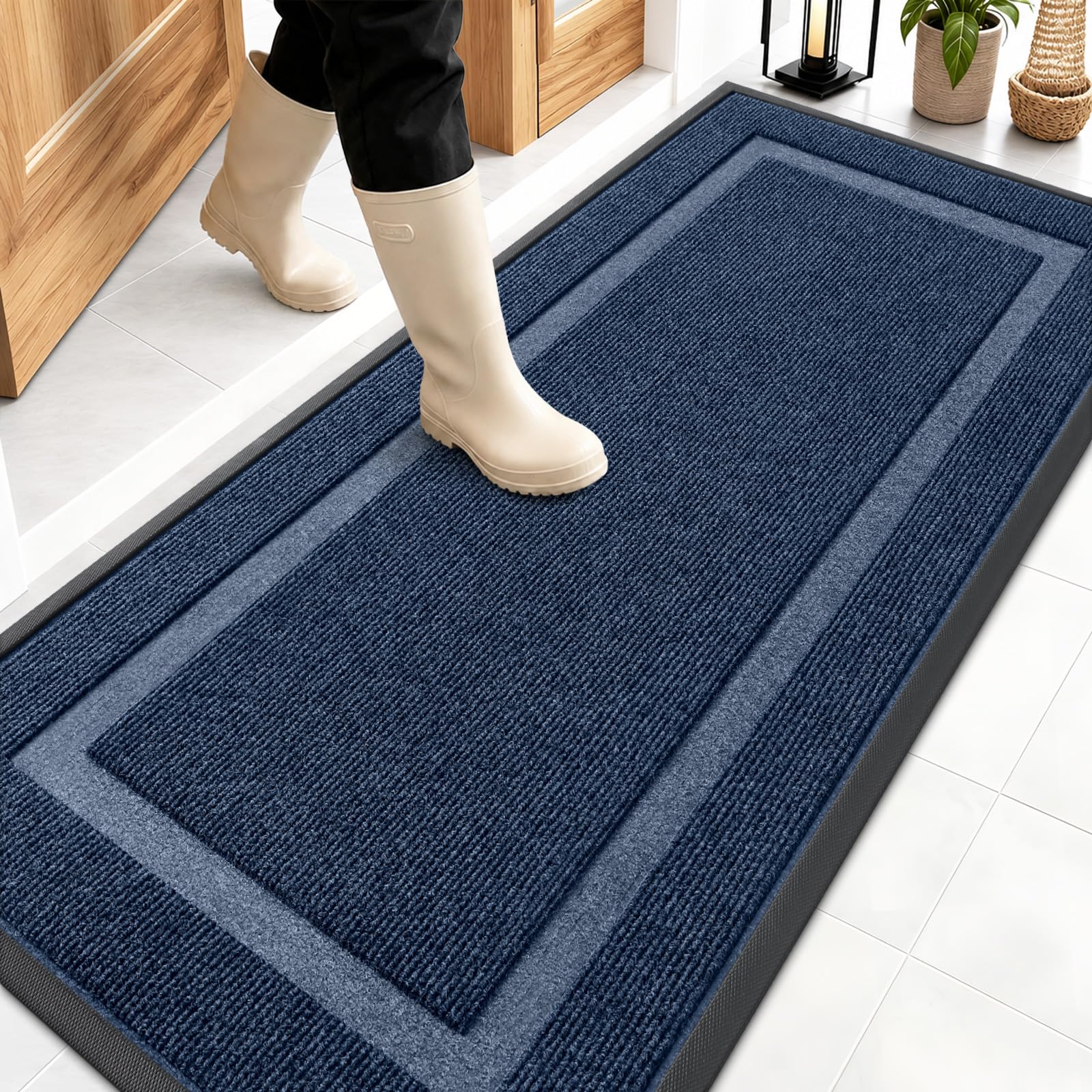 OLANLY Front Door Mat Outside 59x23, All-Season Heavy-Duty Rubber Doormat | Blue, Absorbent, Stain and Fade Resistant, Waterproof Non-Slip Backing, Low-Profile Indoor Outdoor Floor Mat for Entryway