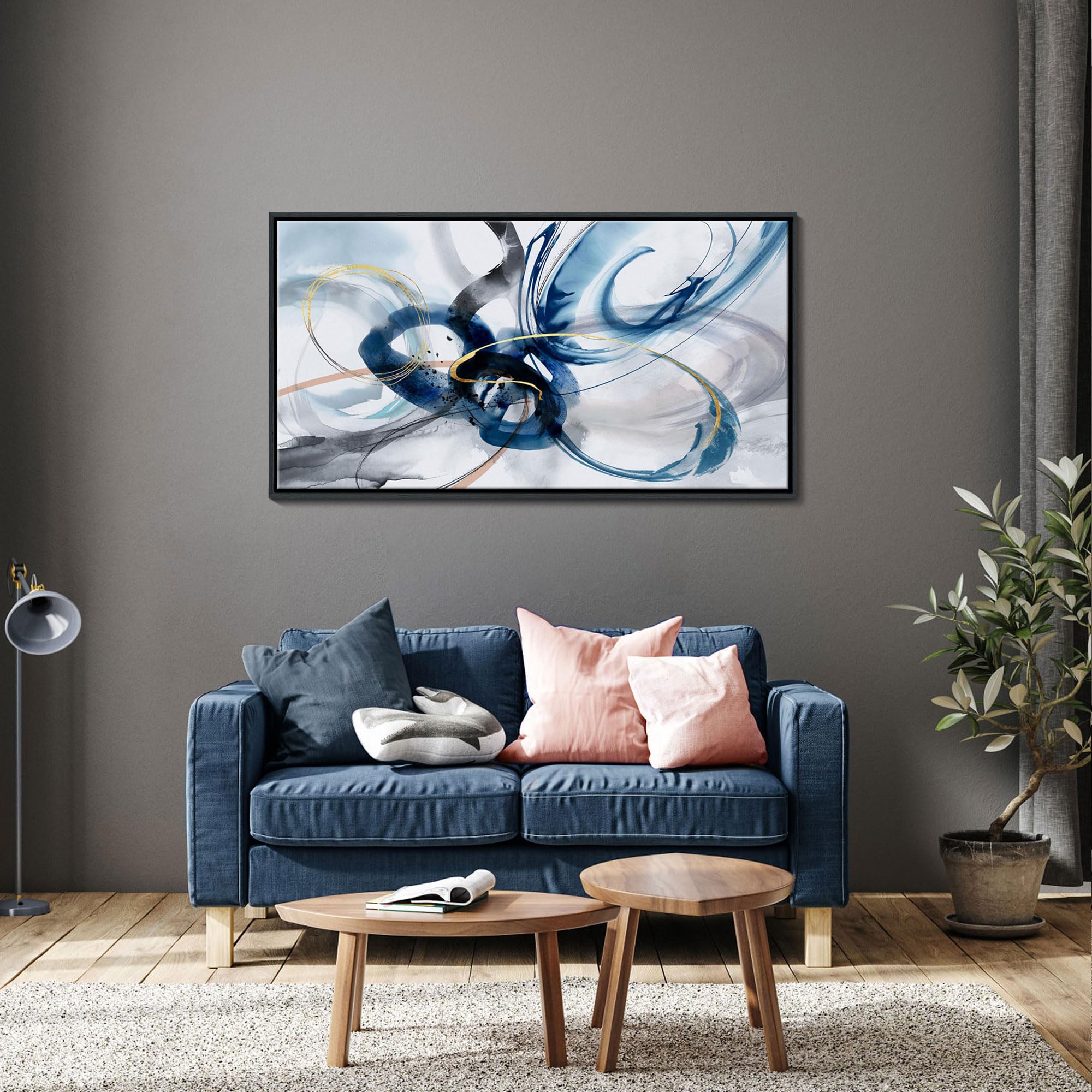 KLAKLA Moderne Abstrakte Leinwandbilder – Blaue Und Weiße Wandkunst Für Wohnzimmer, Büro & Schlafzimmer