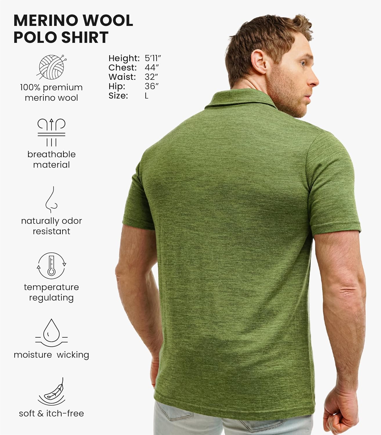 Merino Wool Polo Shirt Men - Anti-Odor 100% Merino Wool Shirts for Men Short Sleeve and Long Sleeve Breathable Polo - Image 2