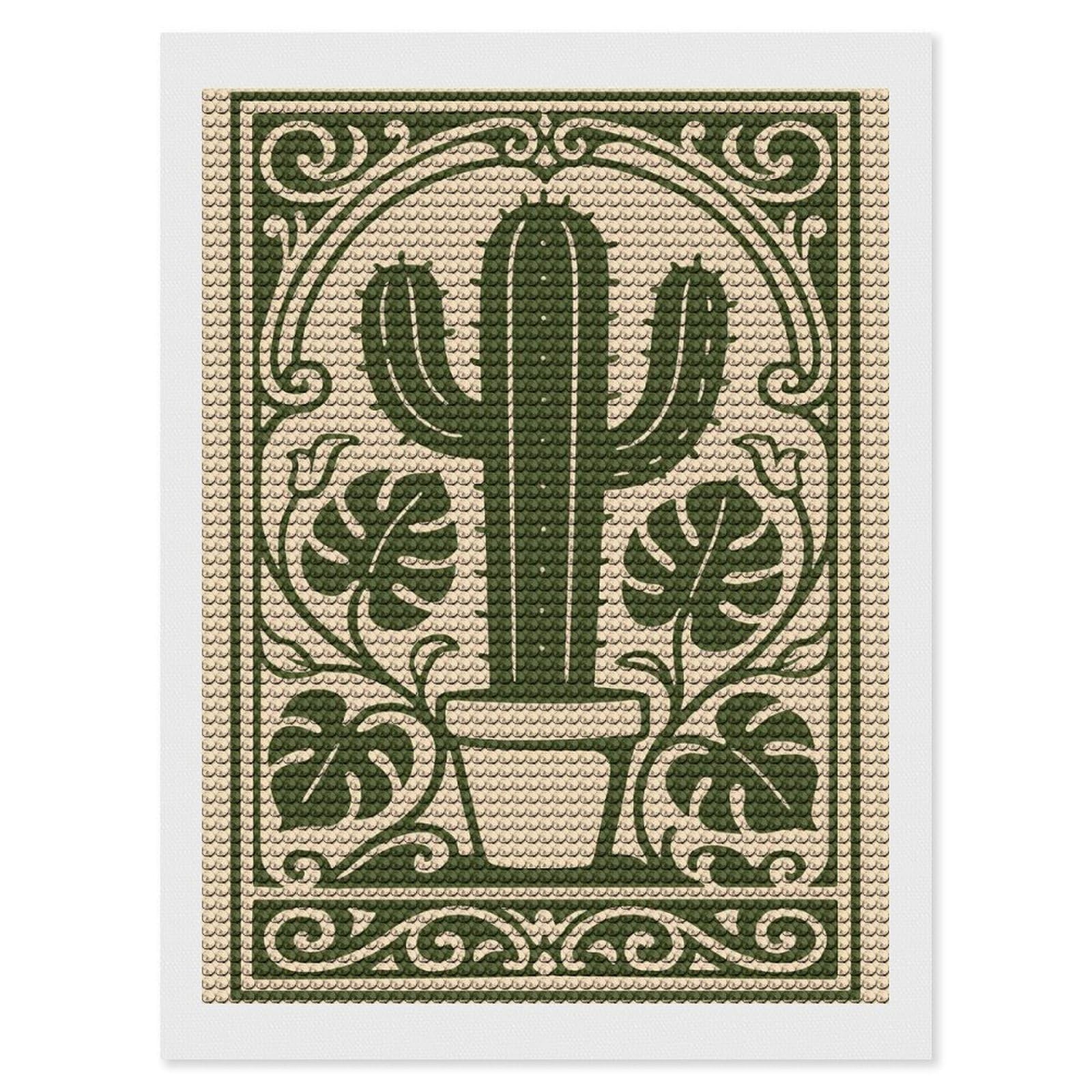 Junmoney Cactus and Monstera Art Nouveau Diamond Painting Set 12"x16", Sparkling Round Gems, Decorate Your Room, Fun Craft Experience, Modern Decor