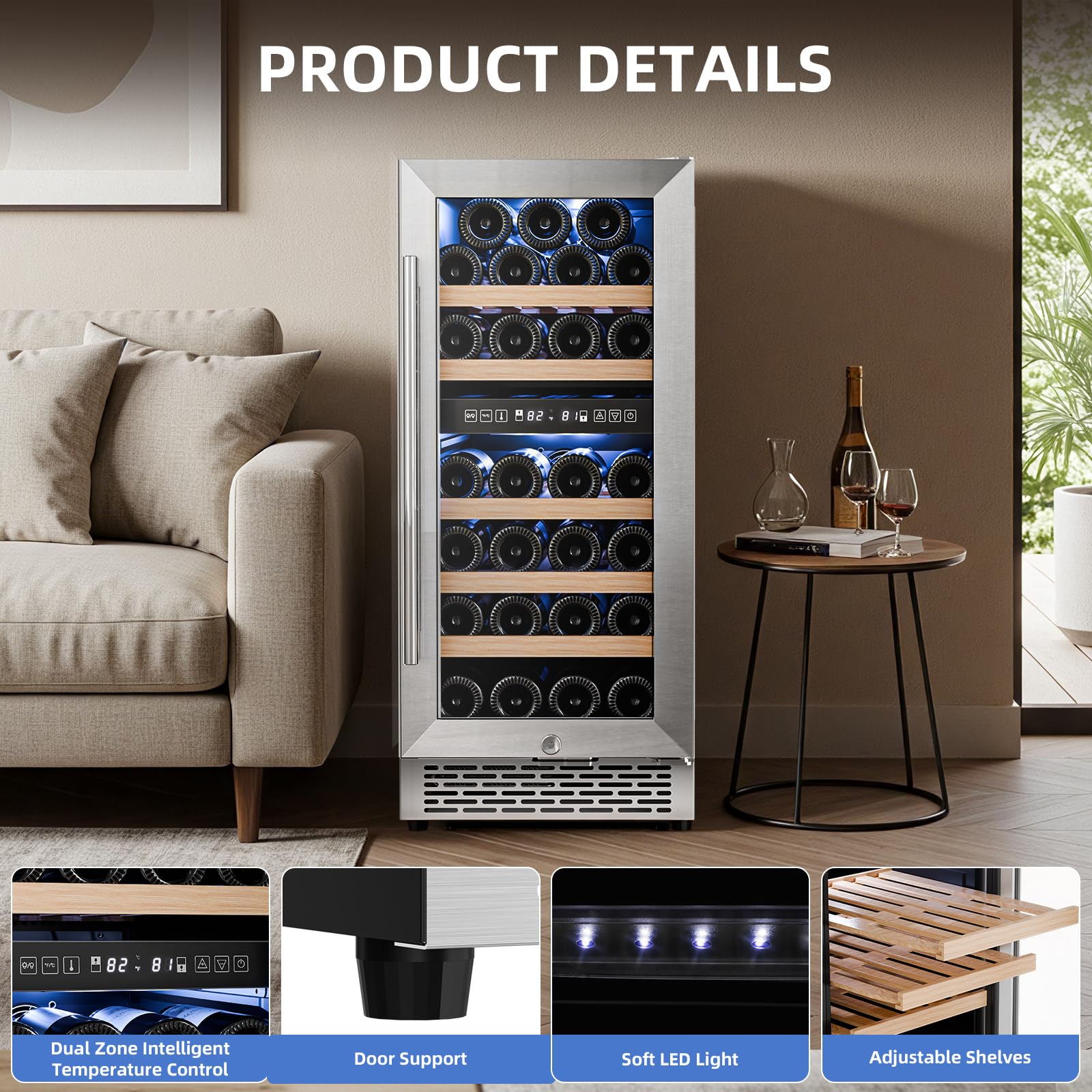 Antarctic Star Wine Fridge 15 Inch Wine Cooler Refrigerator,27 Bottles Dual Zone Freestanding or Bulit-in Wine Cooler Fridge with Stainless Steel Double-Layer Tempered Glass Door,3.1cu.ft on Fridge.com