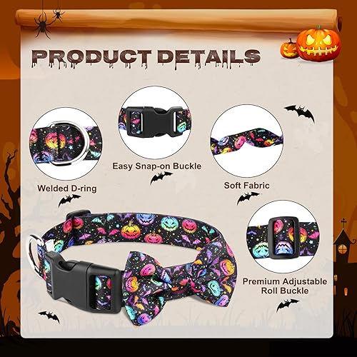 Miniatura 3 de Lindo collar de perro con diseño de calabaza con corbatín para perros lindos machos, gatos, perros, collar de perro para perros pequeños, medianos y