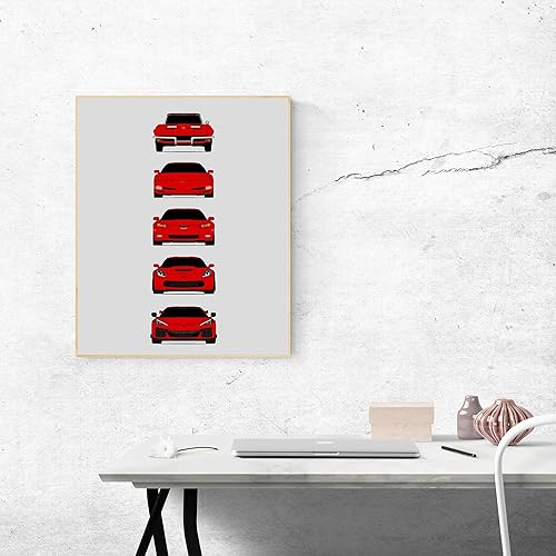 Miniatura 3 de Chevy Corvette Z06 Generations Inspired Car Poster - Handmade Print of Chevrolet Corvette C2 C5 C6 C7 C8 Z23- Red, 24x36" Metallic Print (Unframed)