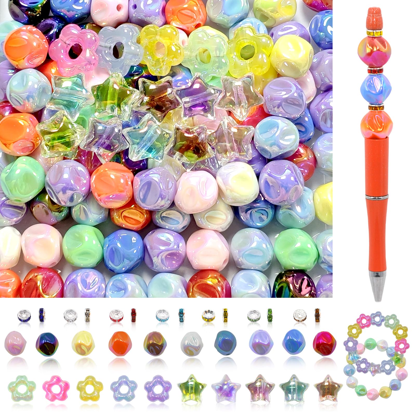 231 cuentas para bolígrafos, juego de cuentas sueltas acrílicas de 16 mm, kit de cuentas para manualidades, apto para hacer joyas, pulseras, bolígrafos con cuentas y cuentas focales, bonitas cuentas