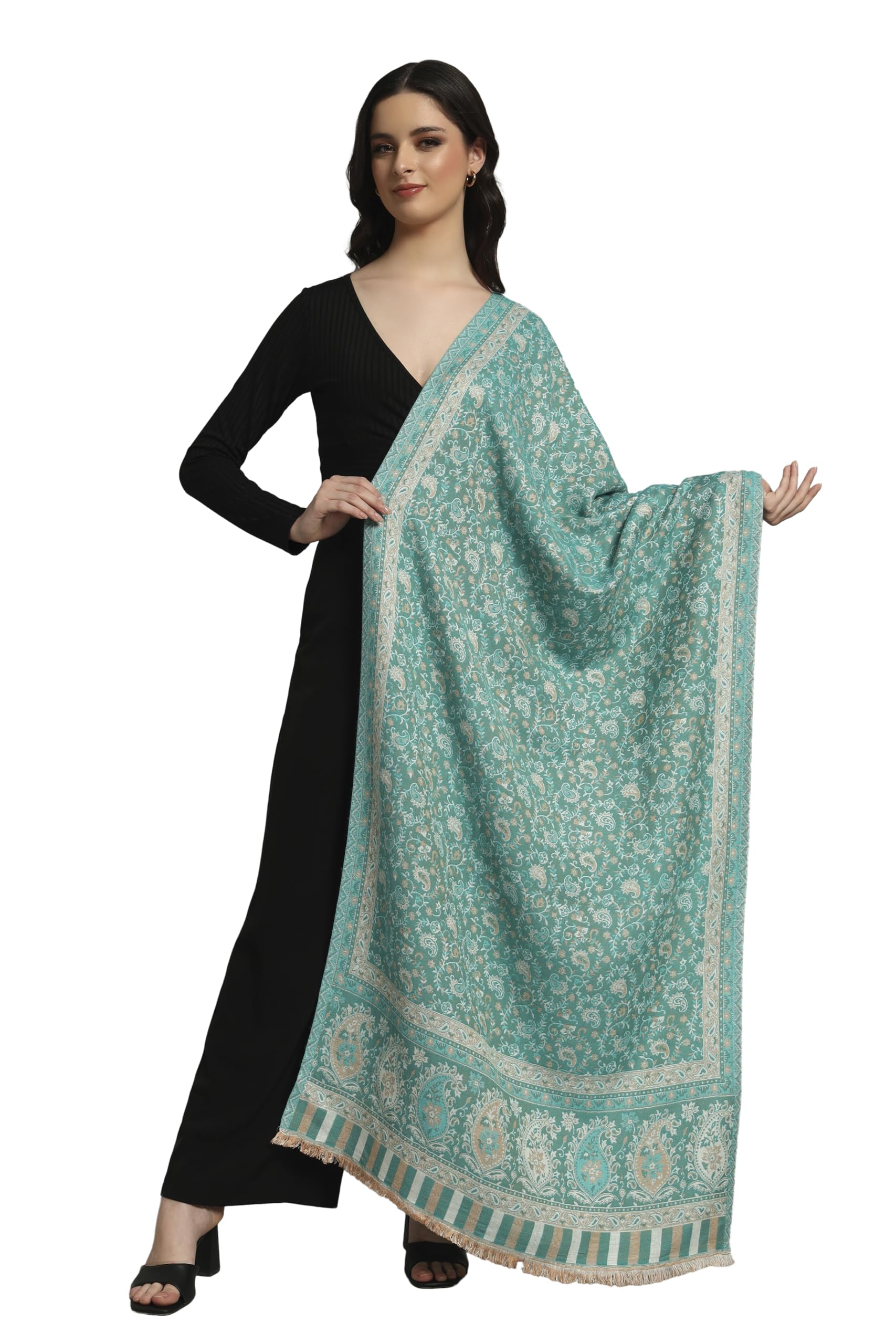 Womens Stole, Soft Acrylic Wool, Pasiley Weave Design-picture-15