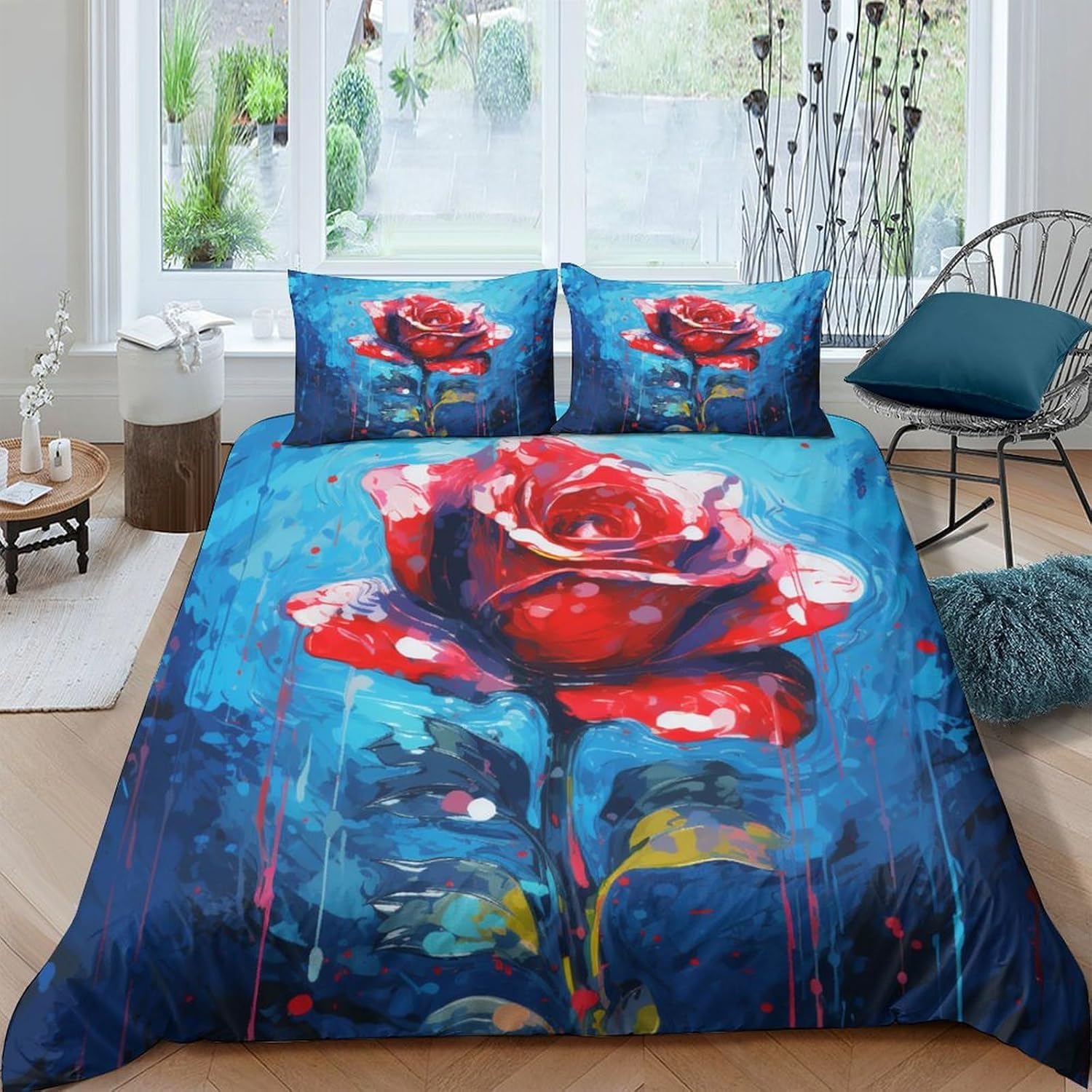 Housse de couette rose 155x220 ultra-doux en microfibre 3D au fini textile haut de gamme