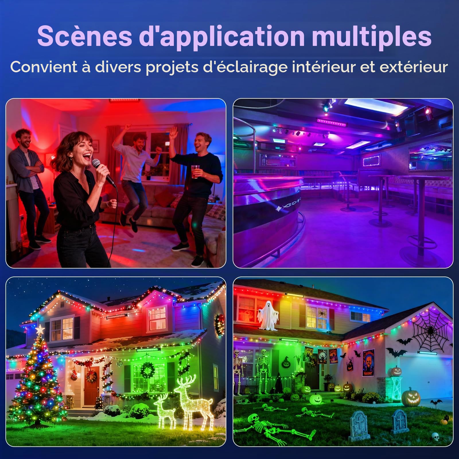 T-SUN RGBCW Projecteur LED Exterieur, 4 Pièces 50W Barre RGB Lumineuse, Eclairage Mural RGB Intelligent avec Télécommande/APP/Mémoire/Minuterie/Etanche IP66 pour Scène, Bar, Noël, Jardin