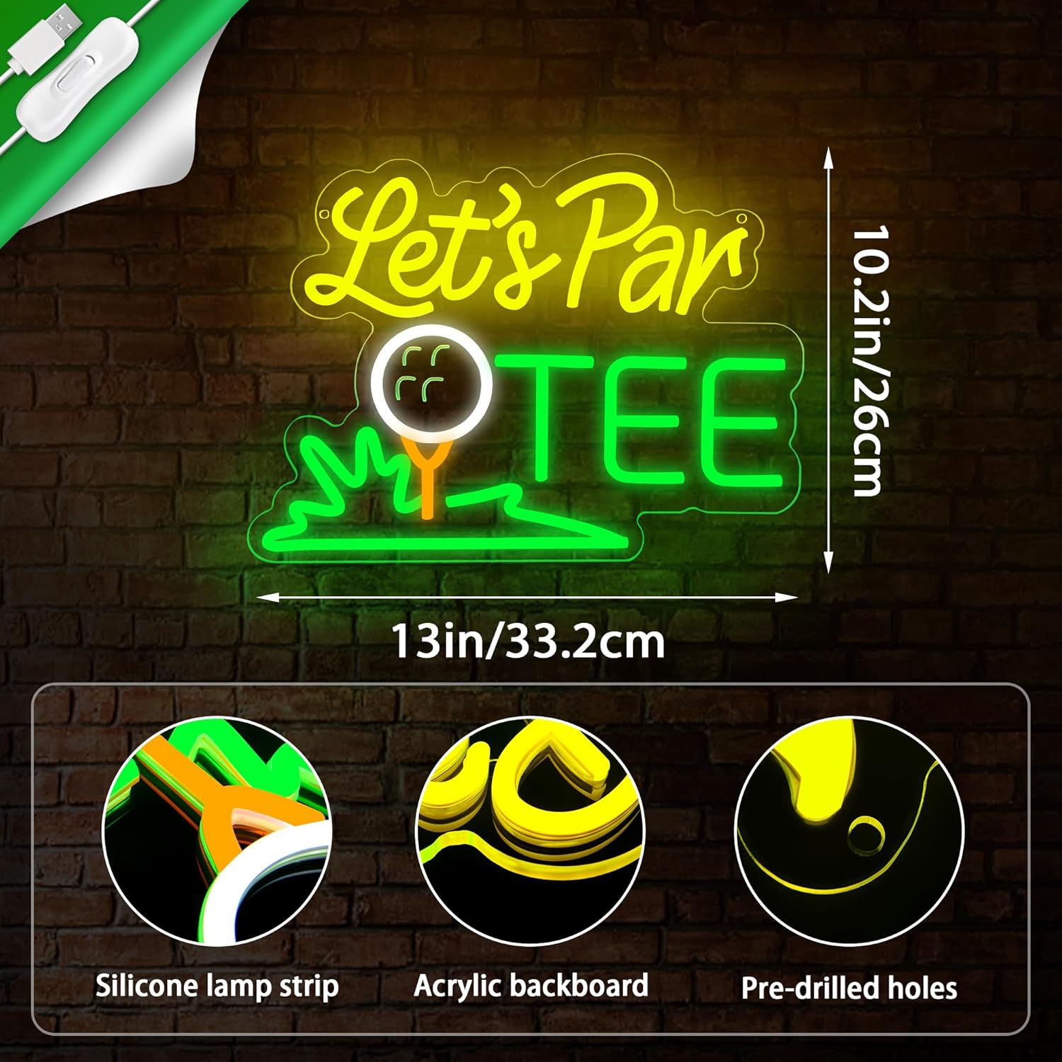 Golf Neon Sign for Wall Decor Let's Par Tee Neon Light for Man Cave Golf LED Light Up Sign for Club Bedroom Game Room Shop Party Birthday Gifts for Fans or Golfer Size13*10.2In(JTD289)