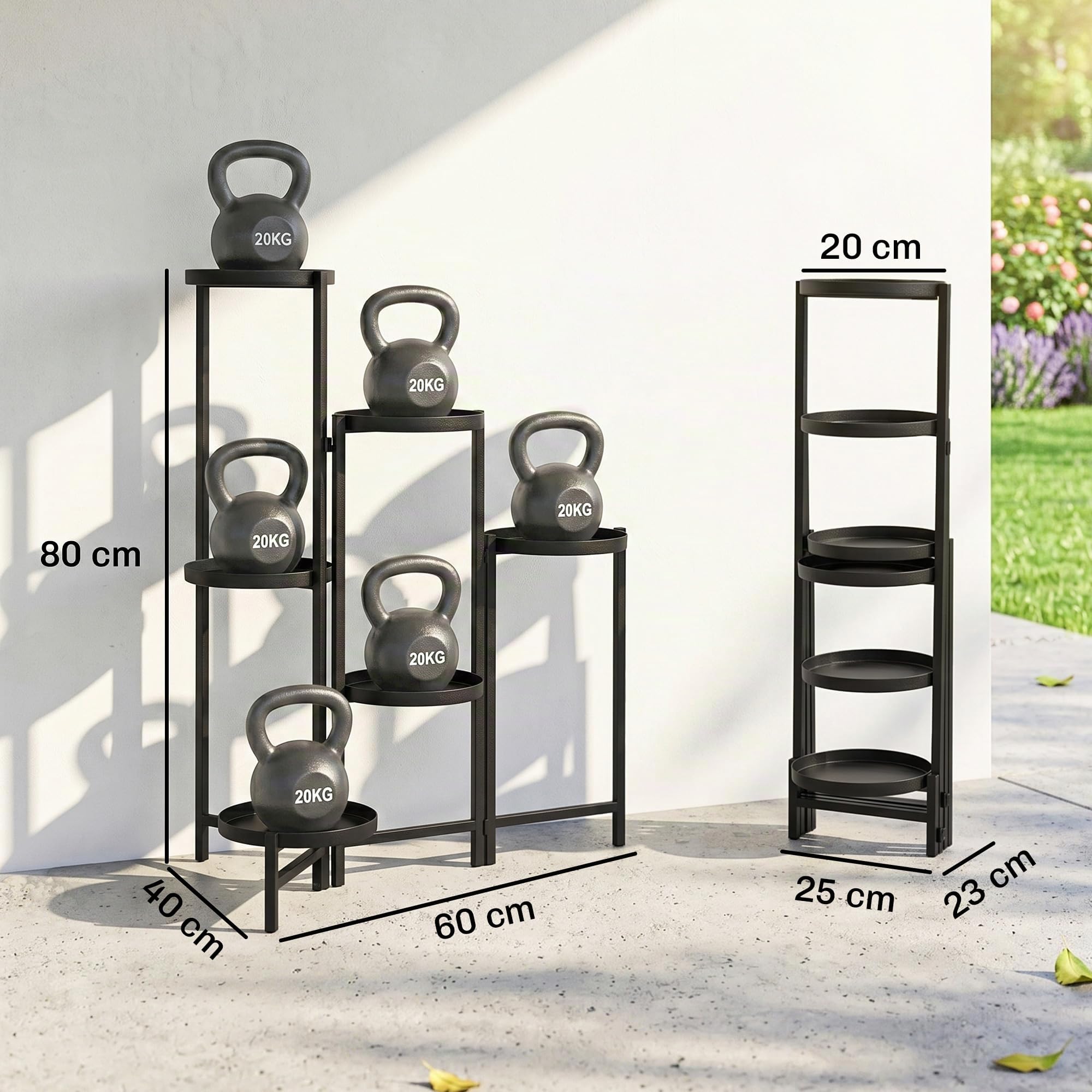 Outsunny Support pour plantes 6 niveaux Ajustable Pliable Métal Noir | Étagère Plante, Design sans Vis, Porte Plantes d'Intérieur pour Plusieurs Fleurs