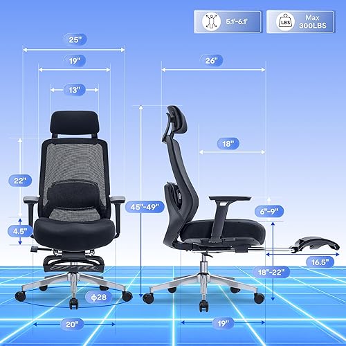 Miniatura 2 de FLEXISPOT MasterEase - Silla de oficina ergonómica con reposapiés, reposacabezas ajustable, reposabrazos 3D, lumbar 2D con masaje térmico