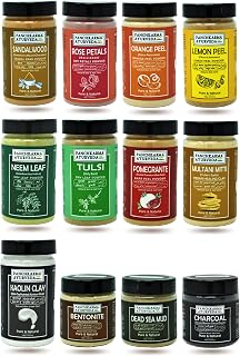 12 Piece Herbal Skin Care Set Natural Delight With Sandalwood,Rose,Orange,Lemon,Neem,Tulsi,Pomegranate,Multani Mitti,Bentonite,Kaolin,Dead Sea Mud,And Charcoal Powders (100G Each)
