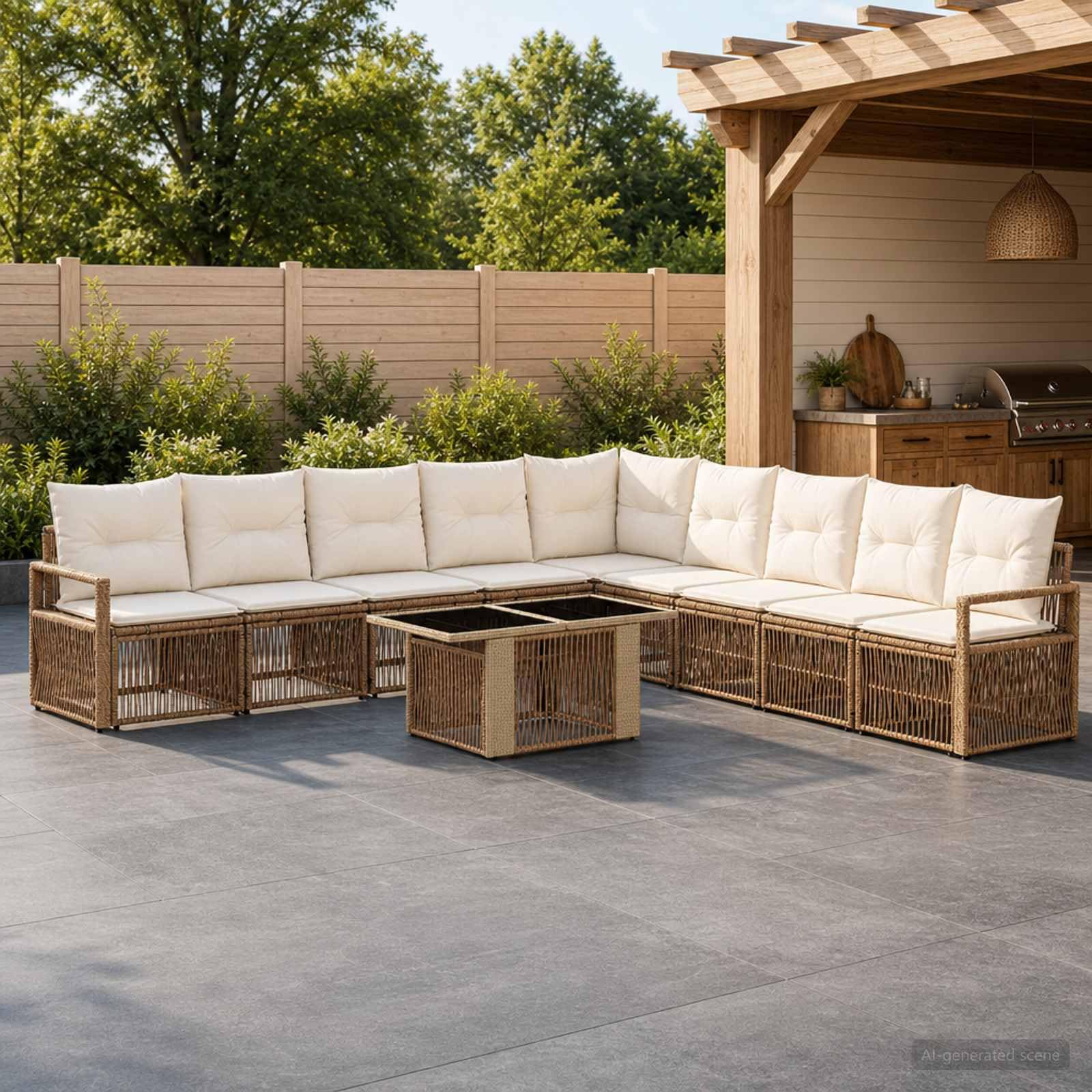 vidaXL Set Divano da Giardino 10 pz Beige e Bianco Crema polyrattan