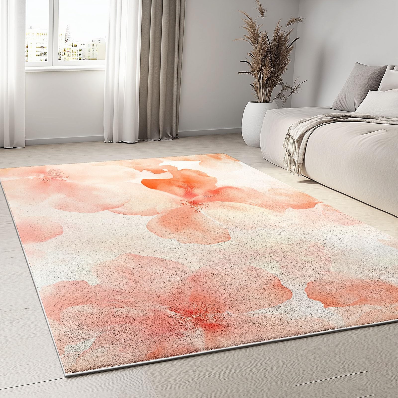80 x 150 cm Różowy Flanelowy Dywan Można prać w pralce, Akwarela Malarstwo Rośliny Płatki Antypoślizgowy Bezpieczny Dywan dla Dzieci i Zwierząt - Idealny do salonu, sypialni i przedpokoju