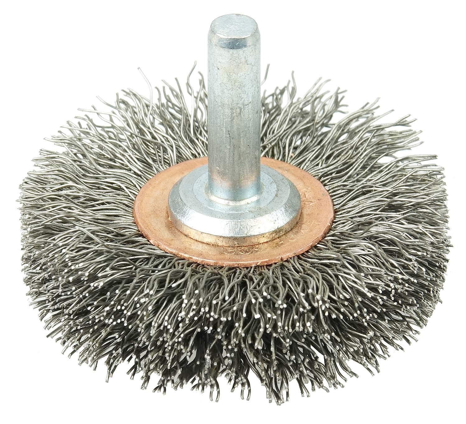 Weiler 17611 2" Narrow Face Stem-Mounted Crimped Wire Wheel, .0118" Stainless Steel Fill, 1/4" Stem, Made in the USA (Pack of 10)