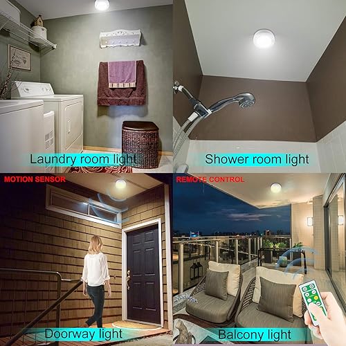Miniatura 4 de Luz de techo LED alimentada por pilas, luz con sensor de movimiento para interiores con control remoto, luces de ducha inalámbricas, luz superior