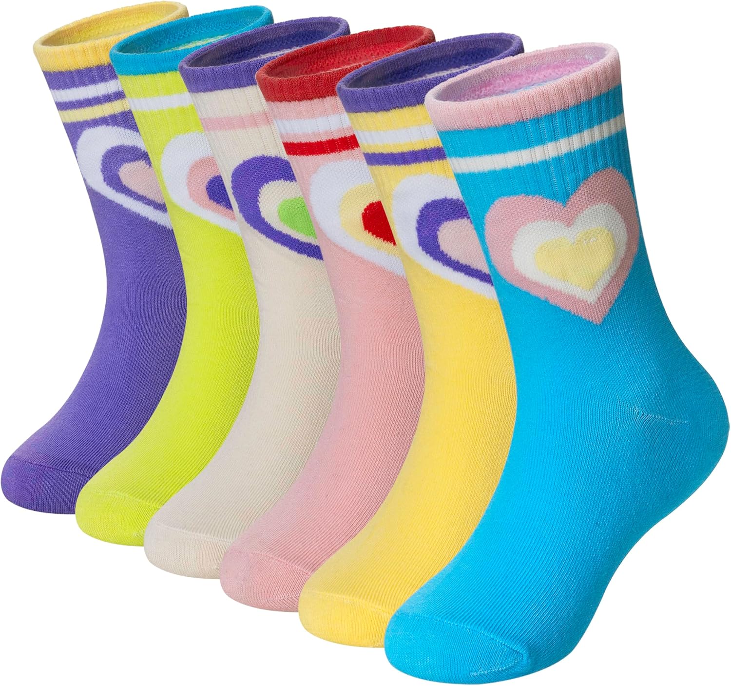Eyean Girls Socks Little Kids Crew Cotton Youth Breathable Cute Dress Socks 6 Pairs