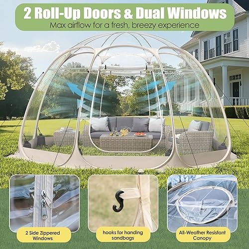 Miniatura 6 de 8-14 Person Pop-up Bubble Tent with Waterproof Roof & Vent Windows – 10ft-12ft Camping Shelters, Outdoor Garden Dome Igloo with 0.15mm Clear PVC,