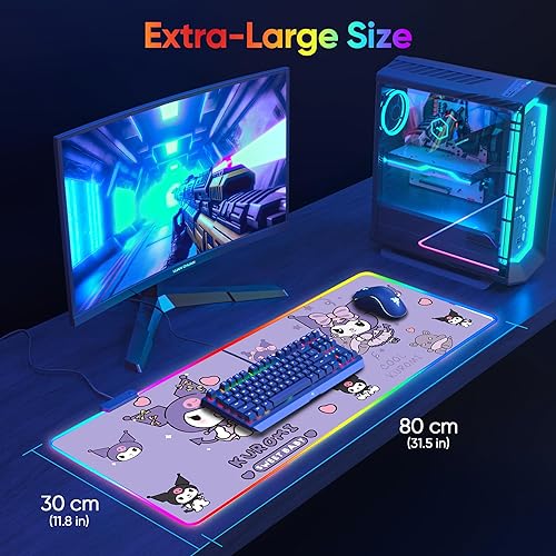 Miniatura 5 de Alfombrilla de mouse para juegos de anime RGB, alfombrilla de mouse grande para juegos de caricaturas con 14 modos de iluminación, alfombrilla de